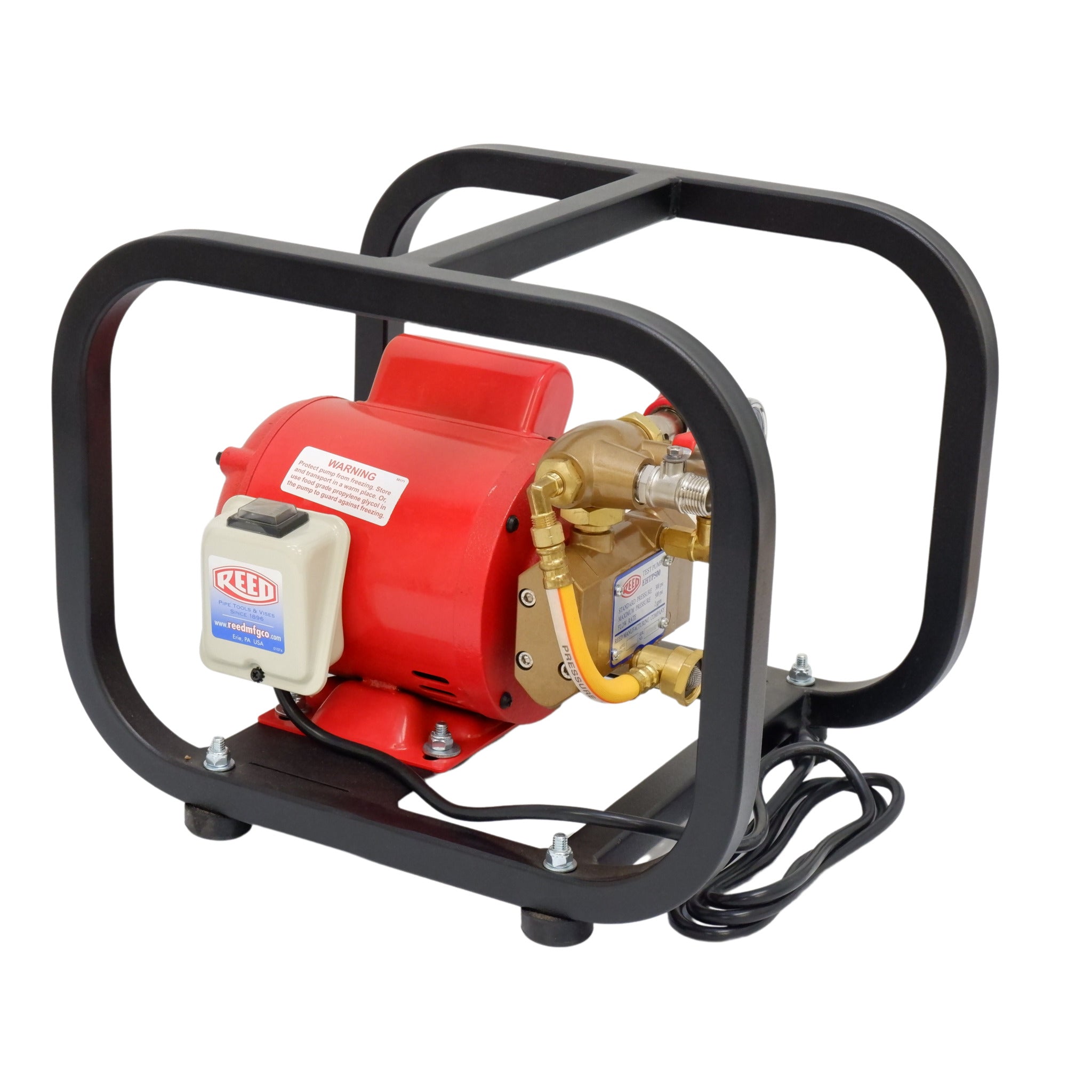 REED hydrostatic test pump with protective cage and power cord