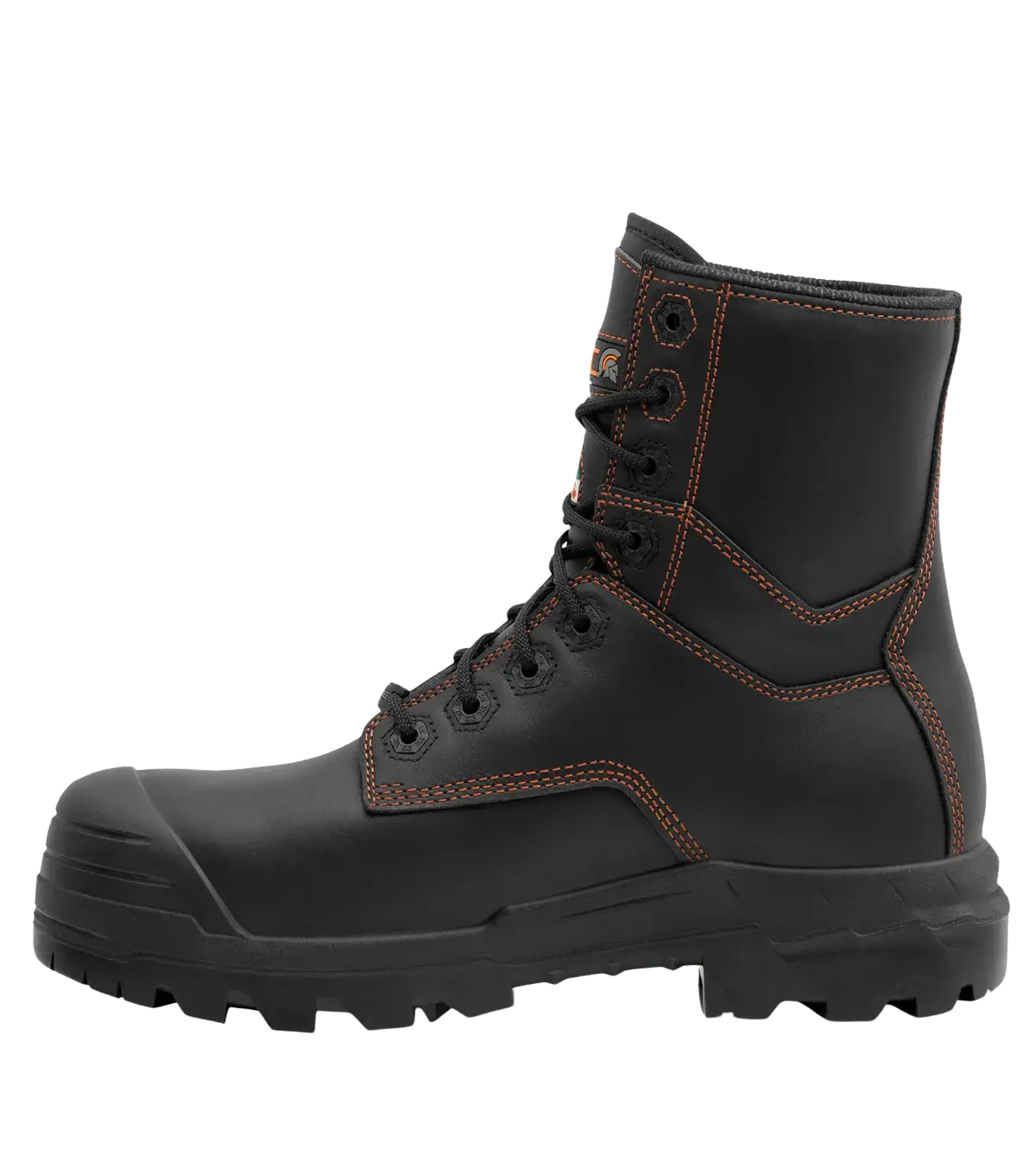 Right side view of Waston black metal free leather work boot