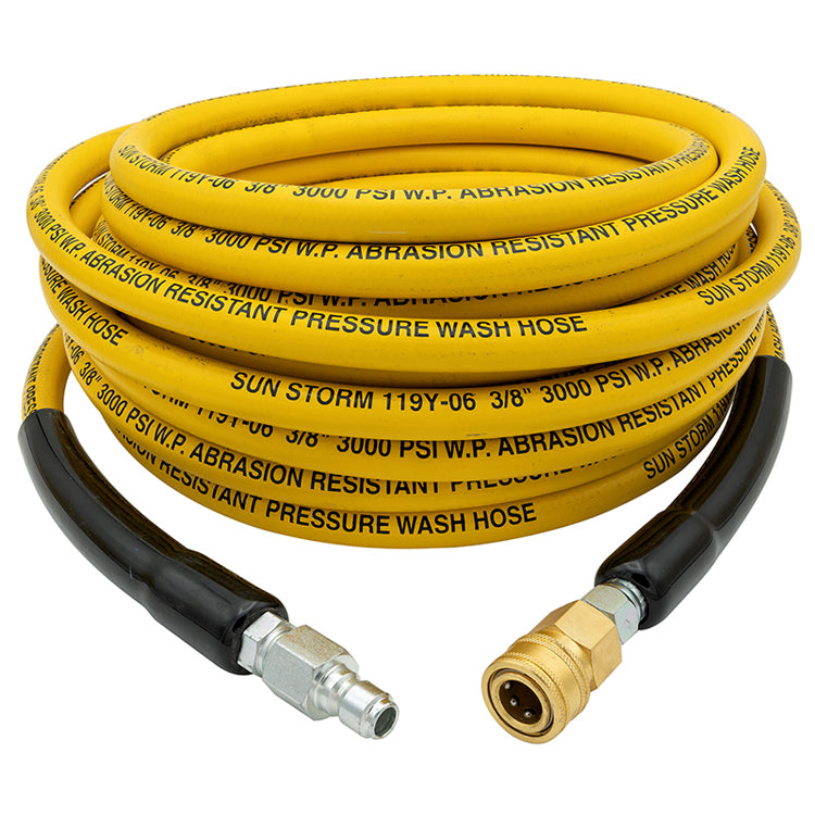 Sun Storm Yellow Quick Connect Pressure Washer Hose Assemblies - 3000 PSI Rated, 75 Foot Pressure Washer Hose Assembly