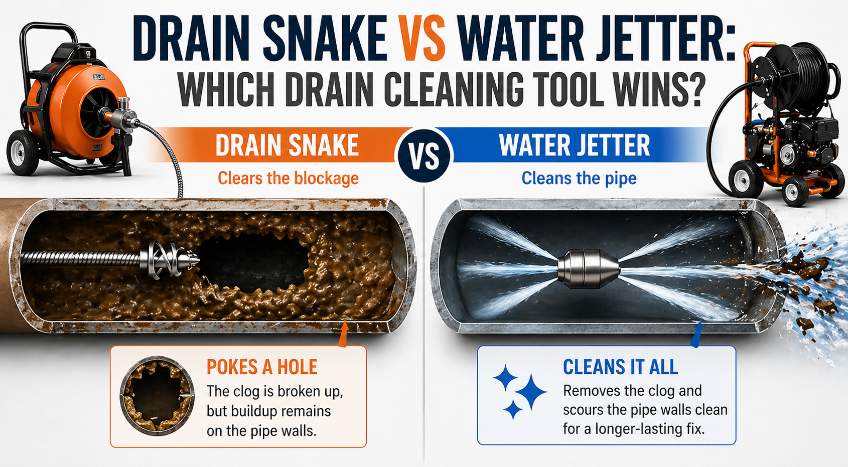 Drain Snake vs Water Jetter: Which Drain Cleaning Tool Wins?