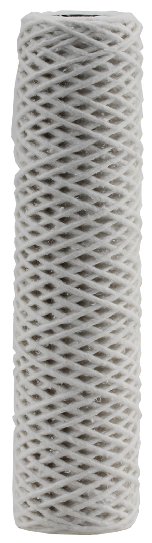 High Temp 2.5" OD String Wound Cotton Filtration Cartridges, 9-7/8" Length, Stainless Steel Core, Up to 300°F, 5/10/50 Micron, FDA/NSF Certified