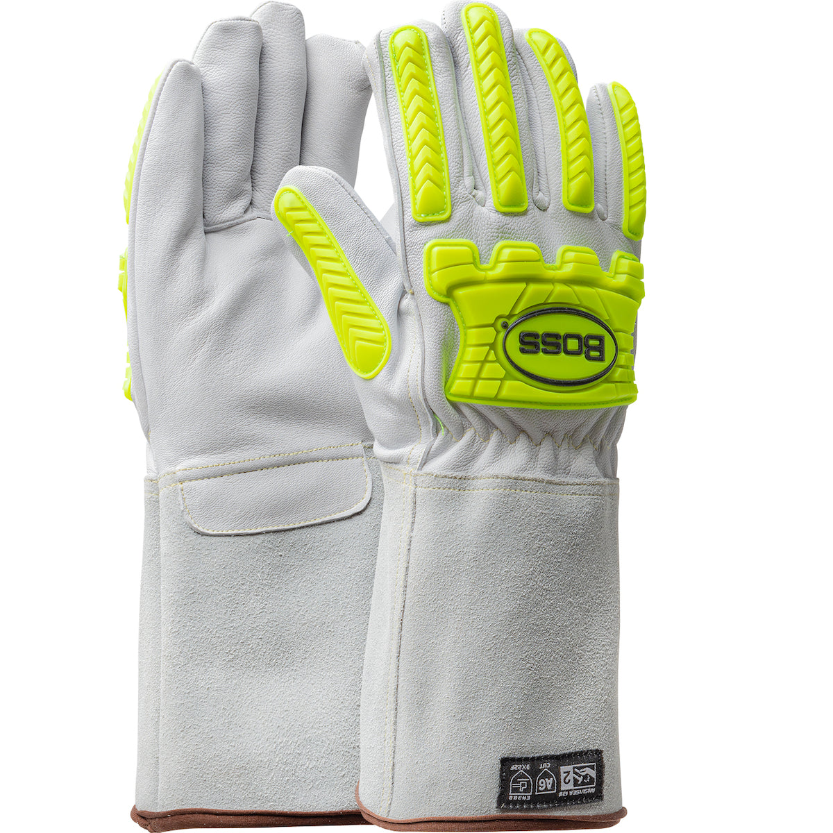 Boss® Premium Top Grain Goatskin Leather Drivers Glove | ANSI A6 Cut Resistance | Hi-Vis TPR Impact Protection | Kevlar Stitching | Heavy-Duty Cuff