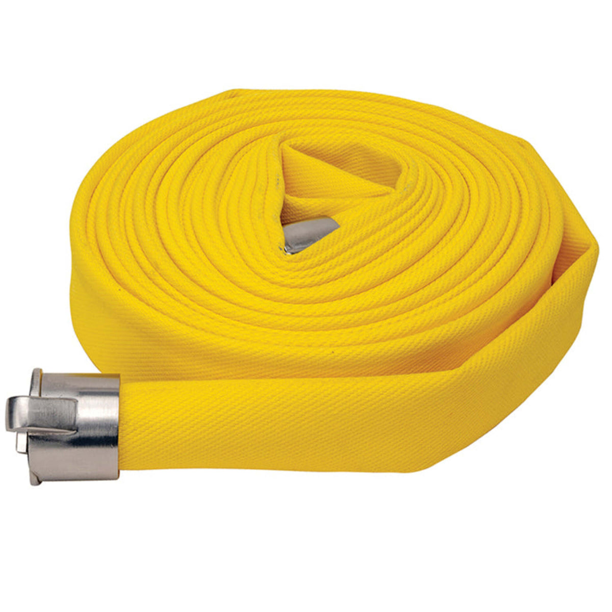 Forestry Fire Hose Assembly, 1-1/2" ID, Single Jacket, 300 PSI, Polyurethane Lined, Yellow, Instantaneous Forestry Fittings, 50/100 Ft
