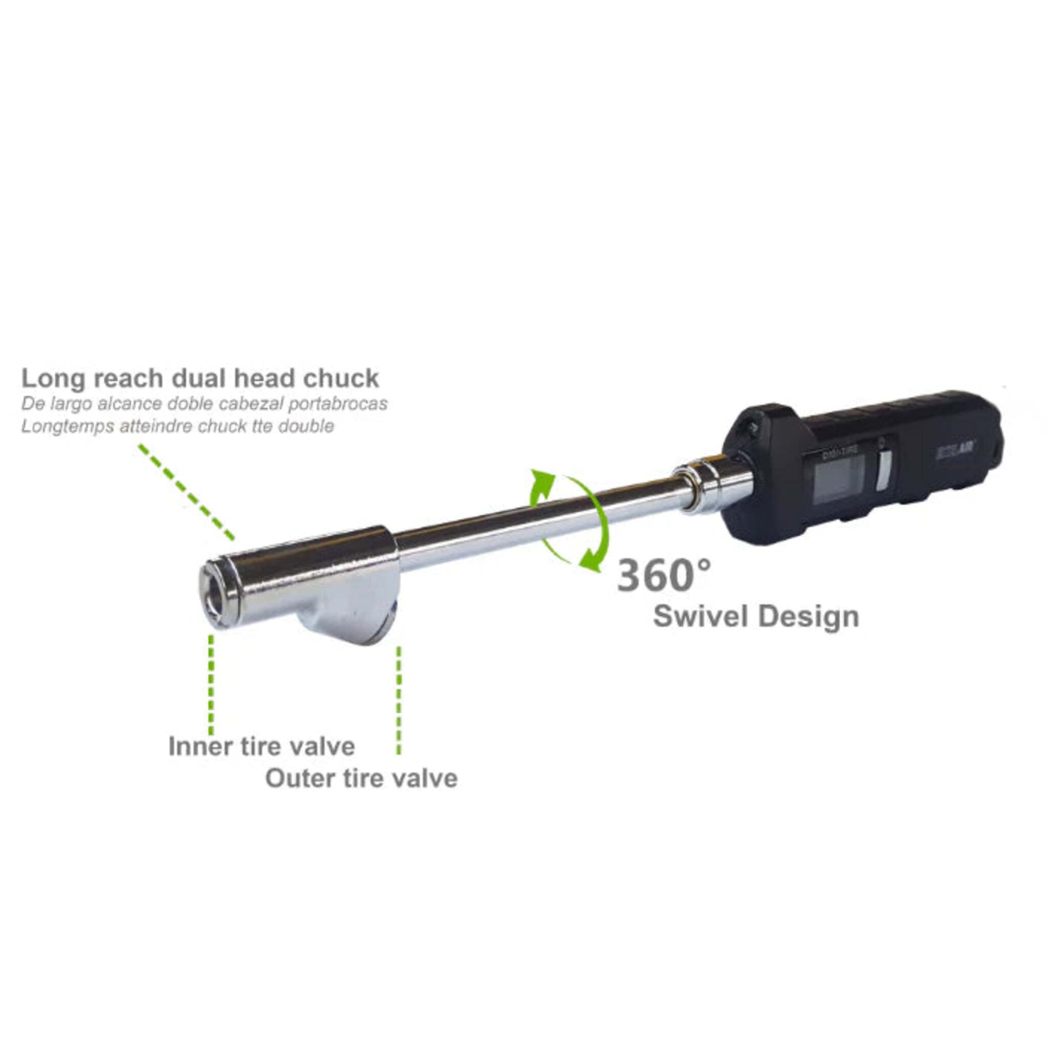 Milton EXELAIR® Digital Tire Pressure Gauge w/ 360 Swivel Dual Head Air Chuck - 5-100 PSI, Accurate, Durable, LED Display, Safety Certified