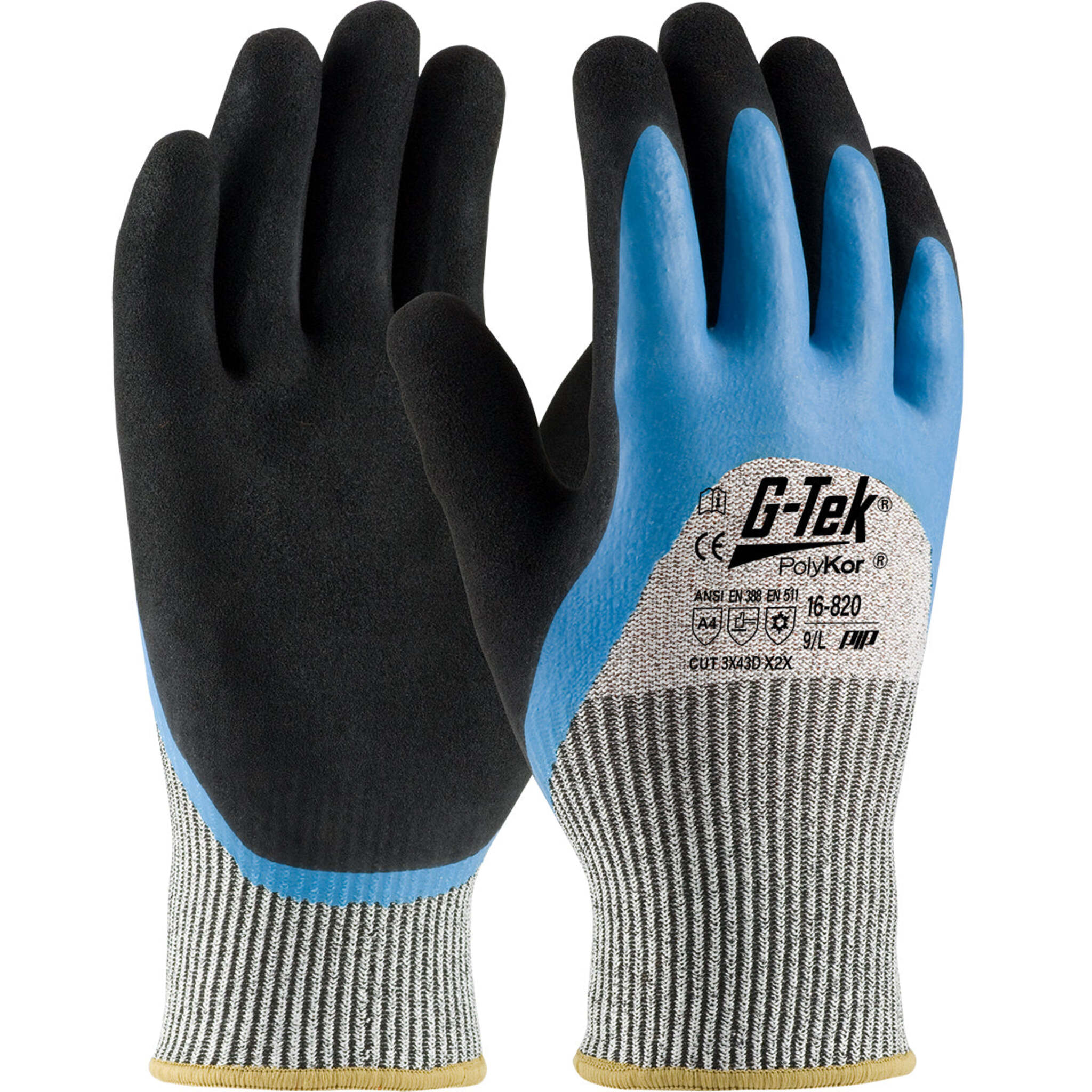 G-Tek® Seamless Knit PolyKor® Blend Gloves with Acrylic Lining, Double-Dip Latex MicroSurface Grip for Palm, Fingers, & Knuckles | ANSI Cut Level A4