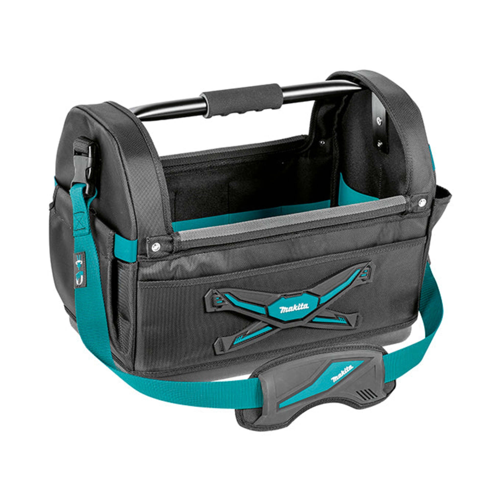 Makita TH3 Ultimate Open Tool Tote with 9 External Pockets, Reinforced Plastic Base, and Quick-Release Shoulder Strap for Professional Tool Organizing