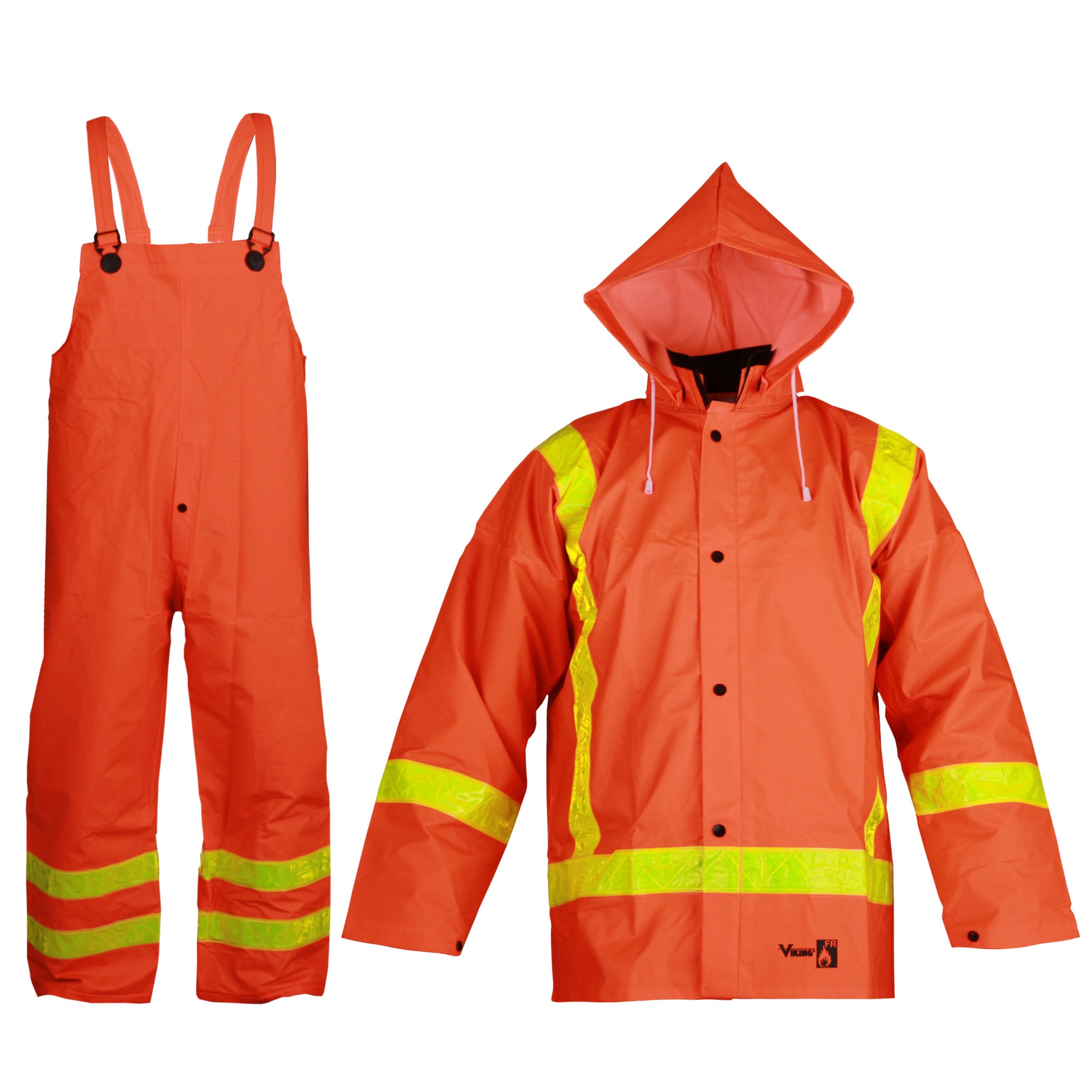 Viking 2110FR Handyman® Flame-Resistant Waterproof 3-Piece Suit with FR-Treated PVC/Polyester for Chem & Splash Protection | Jacket, Bib Pants, Hood