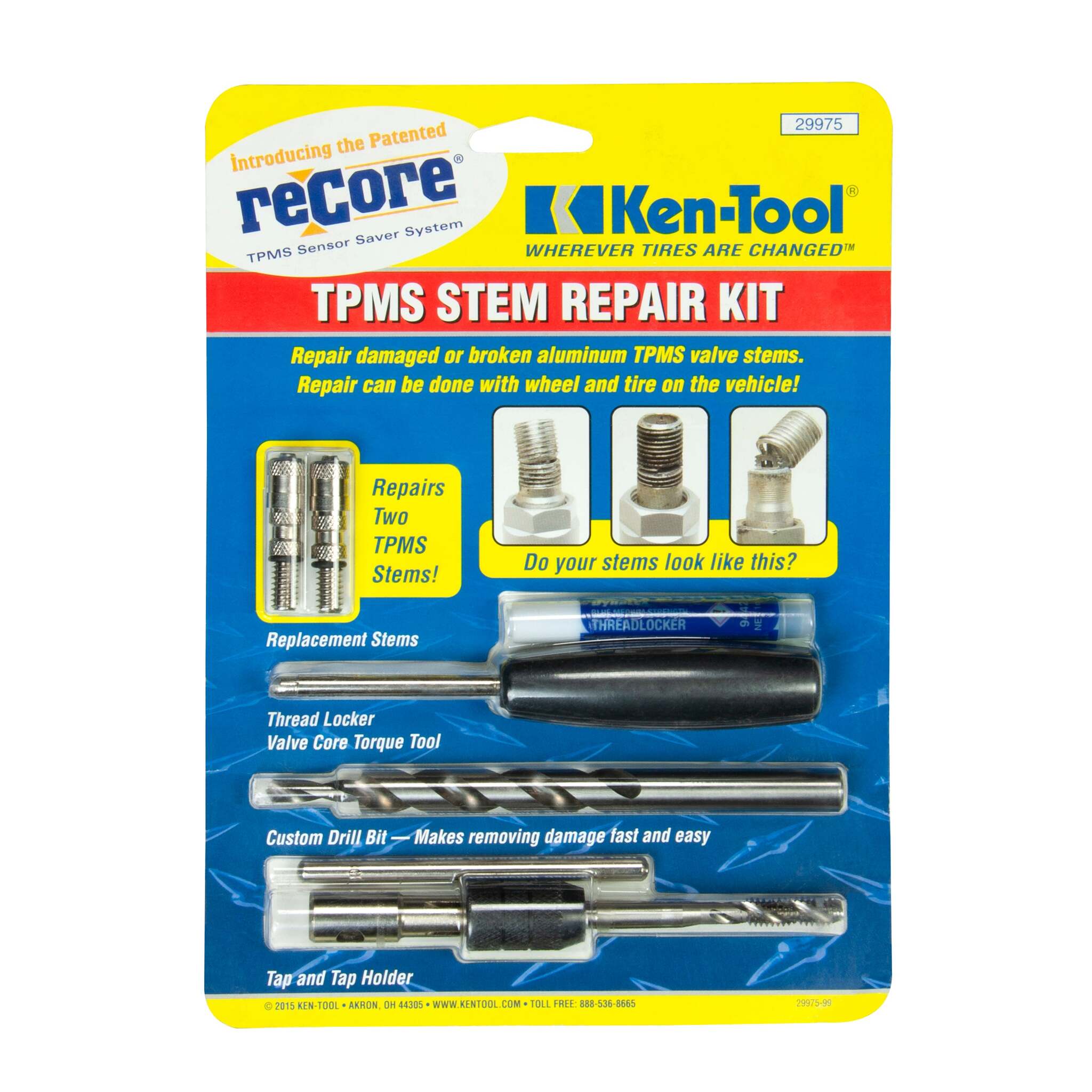 Ken-Tool DIY reCore® TPMS Valve Stem Repair Kit | Quick, Cost-Effective Fix Without Wheel Removal | Repair 2 Sensors in 20 Minutes | Includes Tools