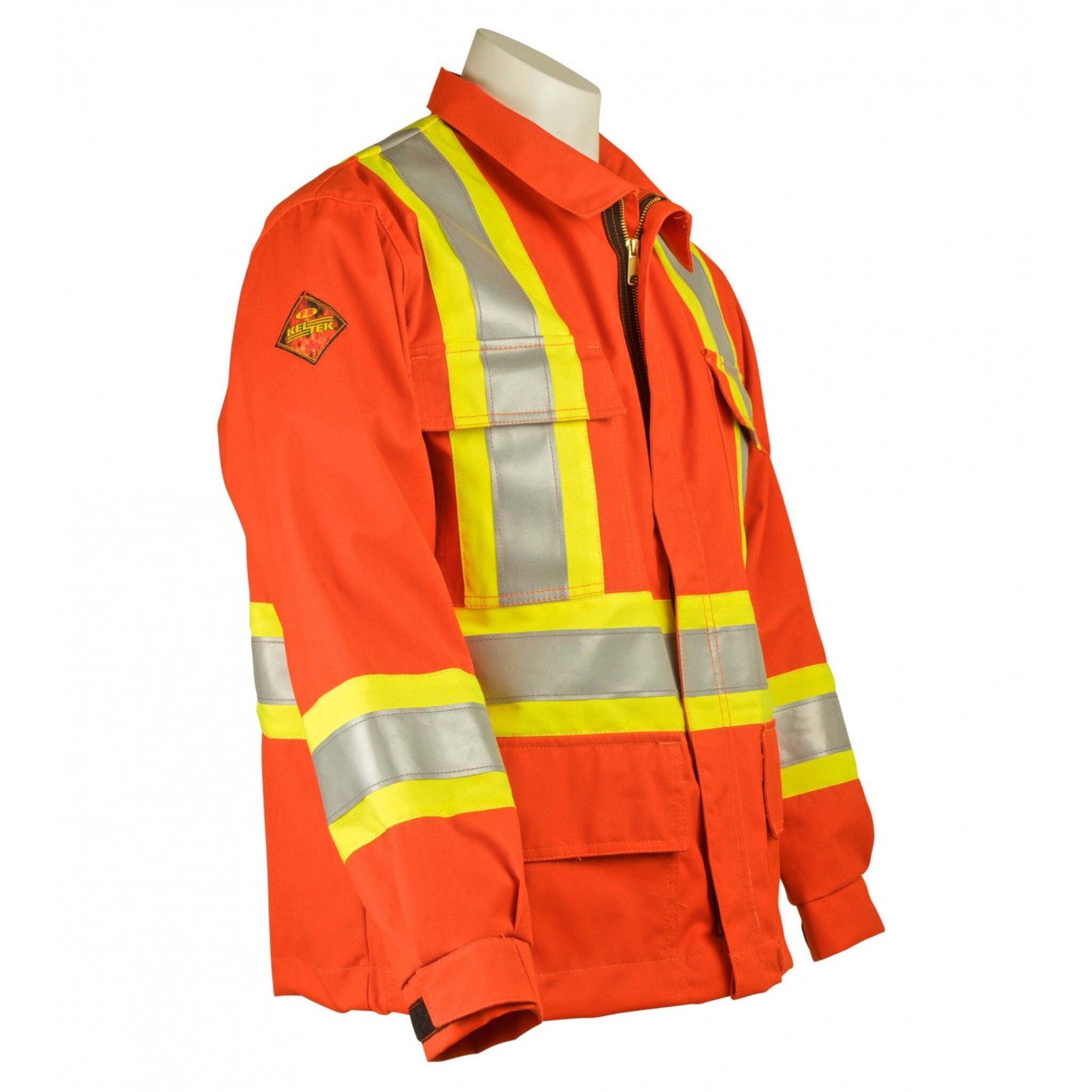 KELTEK 383s Men's Orange CSA Flame Resistant Hi-Vis Unlined Shirt Jacket - HRC 2, ATPV 9.2 cal/cm², Indura Ultra Soft, 3M Reflective | Sizes S-5XL