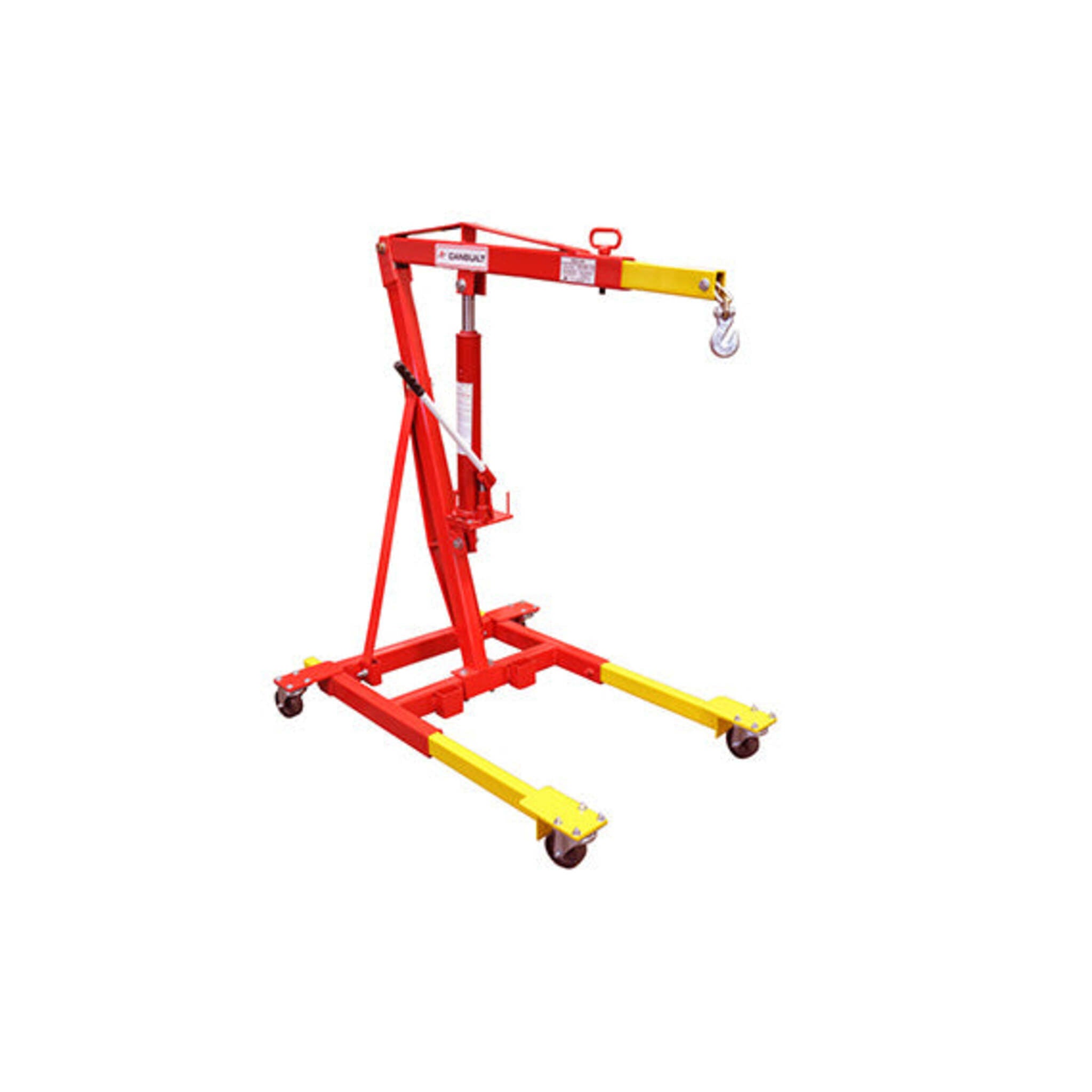 Canbuilt 2 Ton Mobile Crane, Manual Hydraulic: High-Tensile, Flow-Through Base, 4” Wheels, Lever Release Valve, Industrial Lifting, Easy Mobility