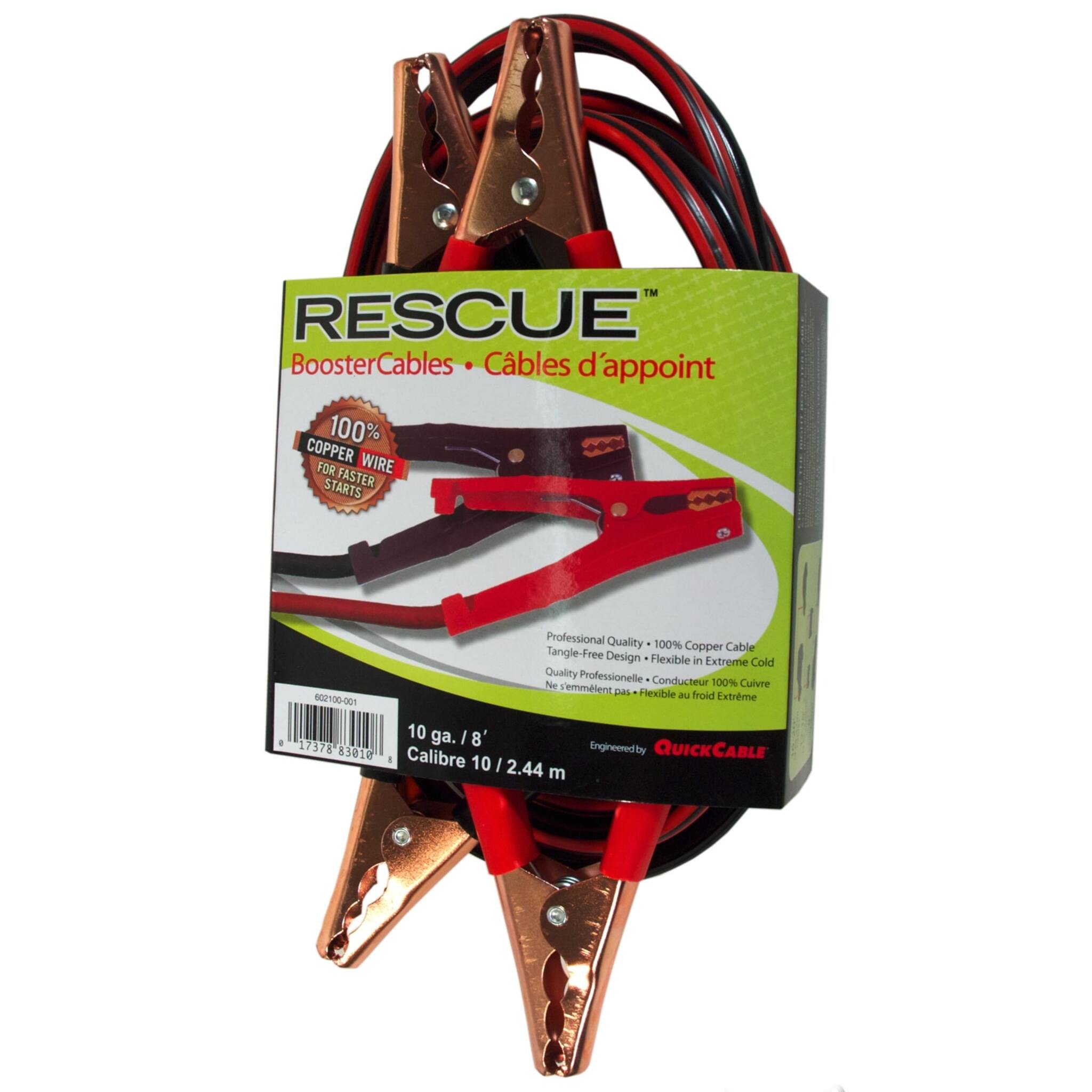 Quick Cable Automotive Booster Cables w/ Alligator Clamps - Fine-Stranded Copper, Tangle-Proof, Subzero Flexibility for Light-Duty Use