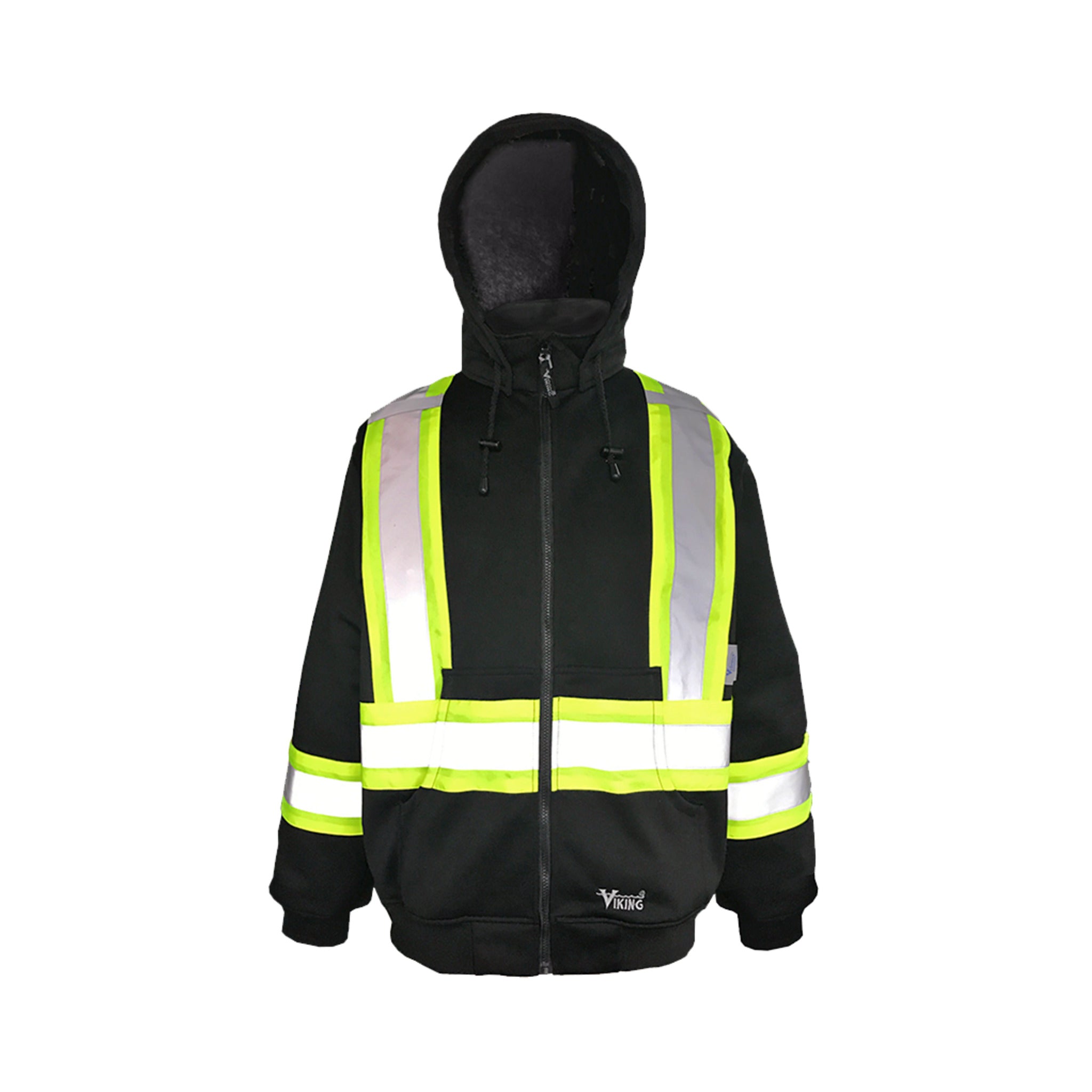 Viking® 6421BK Cotton-Lined Safety Hoodie - Meets CSA Z96-15, Hi-Vis, Two-Layer Poly/Cotton, Detach Hood, Full Zip, Durable & Warm for Cold Weather