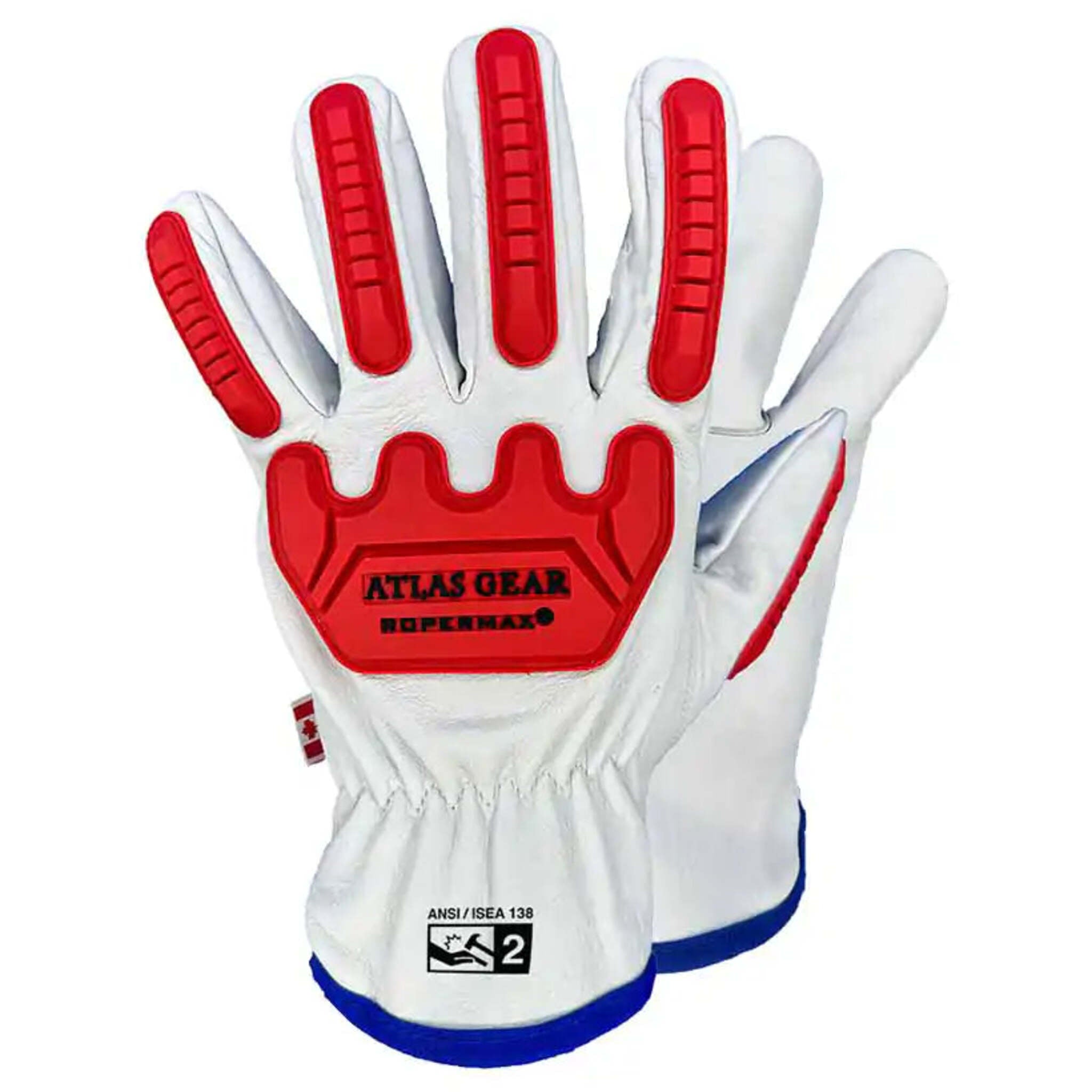 Atlas RoperMax® 803 Leather Impact Gloves - Full-Grain Goatskin, ANSI Level 2 Impact Protection, Ergonomic Design, Slip-On Cuff, Summer/Winter Liners