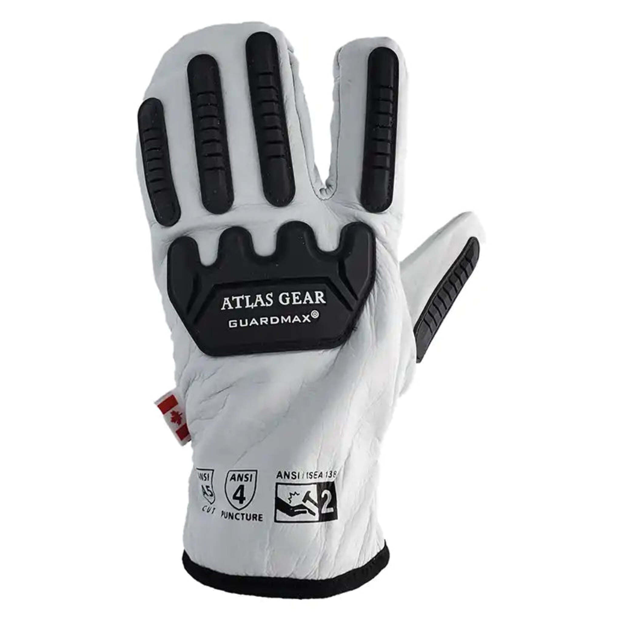 Atlas GuardMax® W811 Winter Leather Impact 3-Finger Mitts - Cut Level A5, ANSI Certified, Guardmax® Lining, TPR Design - Superior Hand Protection