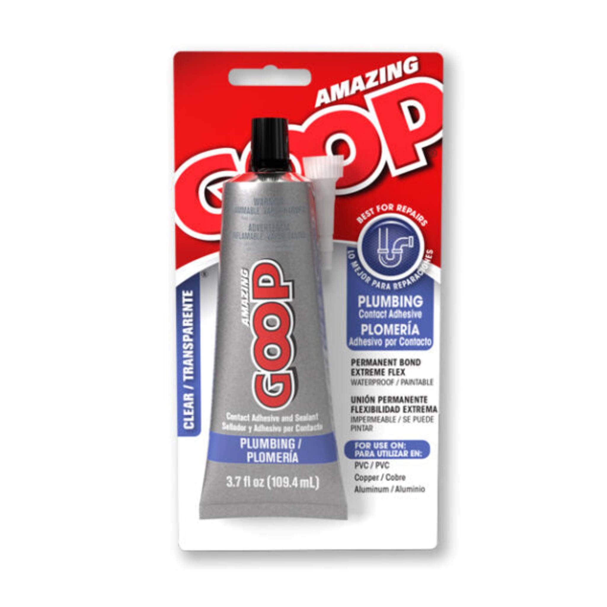 Amazing GOOP Plumbing - Clear: Waterproof Adhesive for Sink Traps, Porcelain, Tiles, Plastic Pipes, Copper, Glass, Vinyl, Flexible, Paintable, Clear