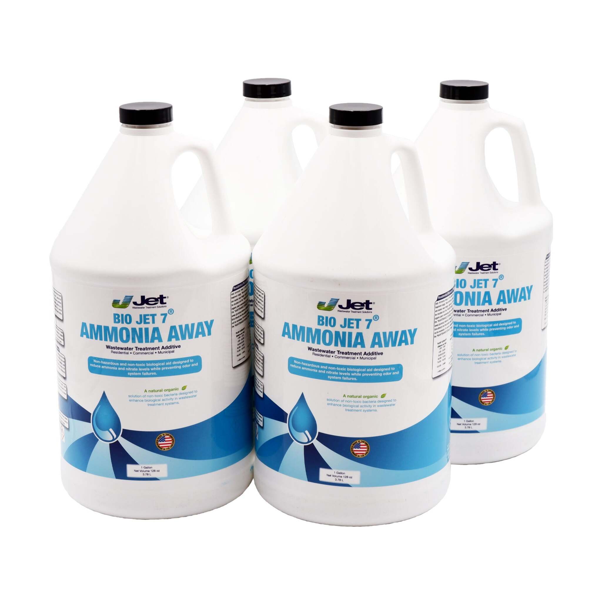 BIO JET 7® Ammonia Away – 1 Gallon Case of 4 | Microbial Ammonia Control for Wastewater, Septic, Lagoons, Clarifiers & Drain Lines