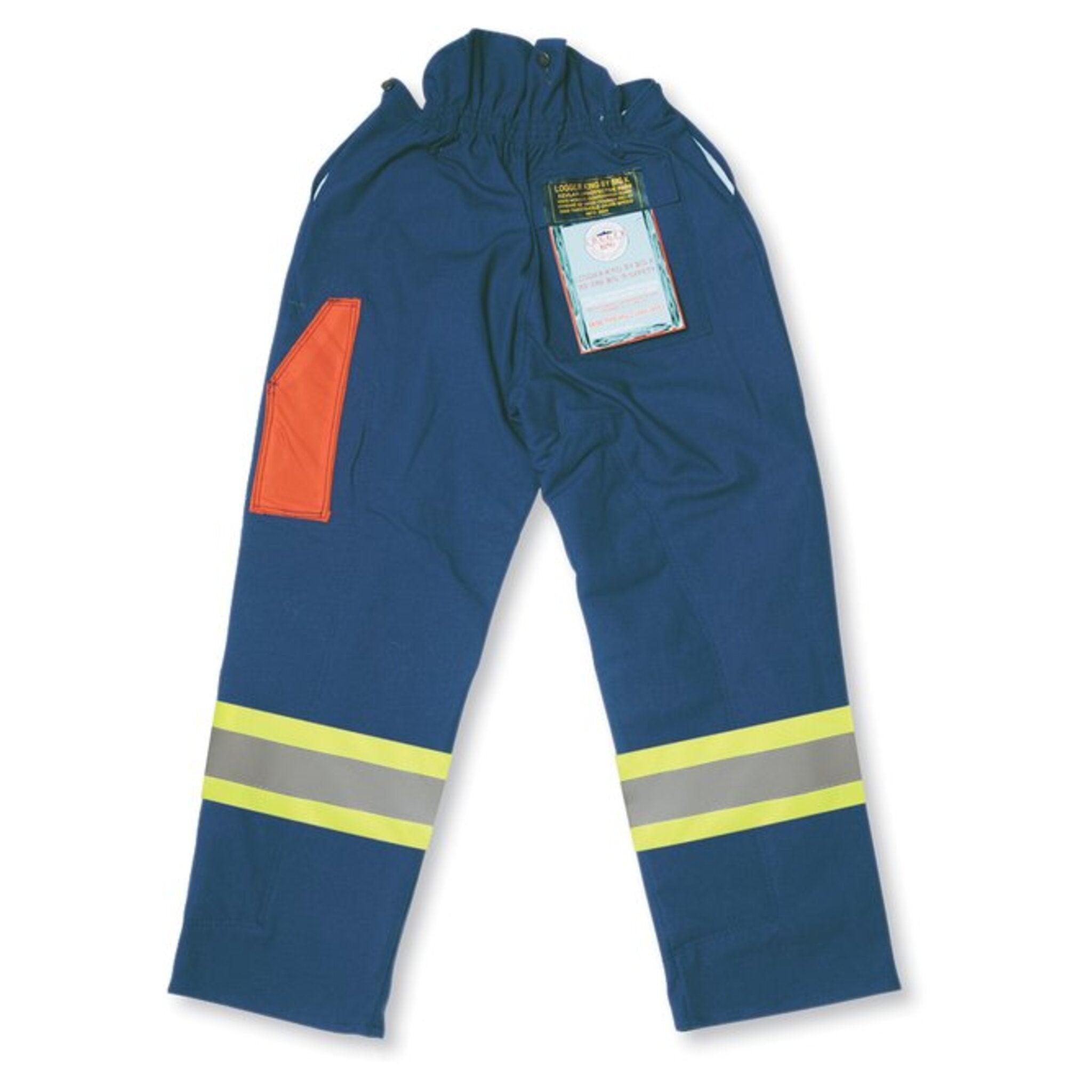 Big K BK90636 100% Cotton Navy Duck Fallers Pants - Elastic Waist, 4” 3M Reflective Tape, Kevlar Pads, 3600 ft/sec Chain Speed Certified | Sizes 28-44