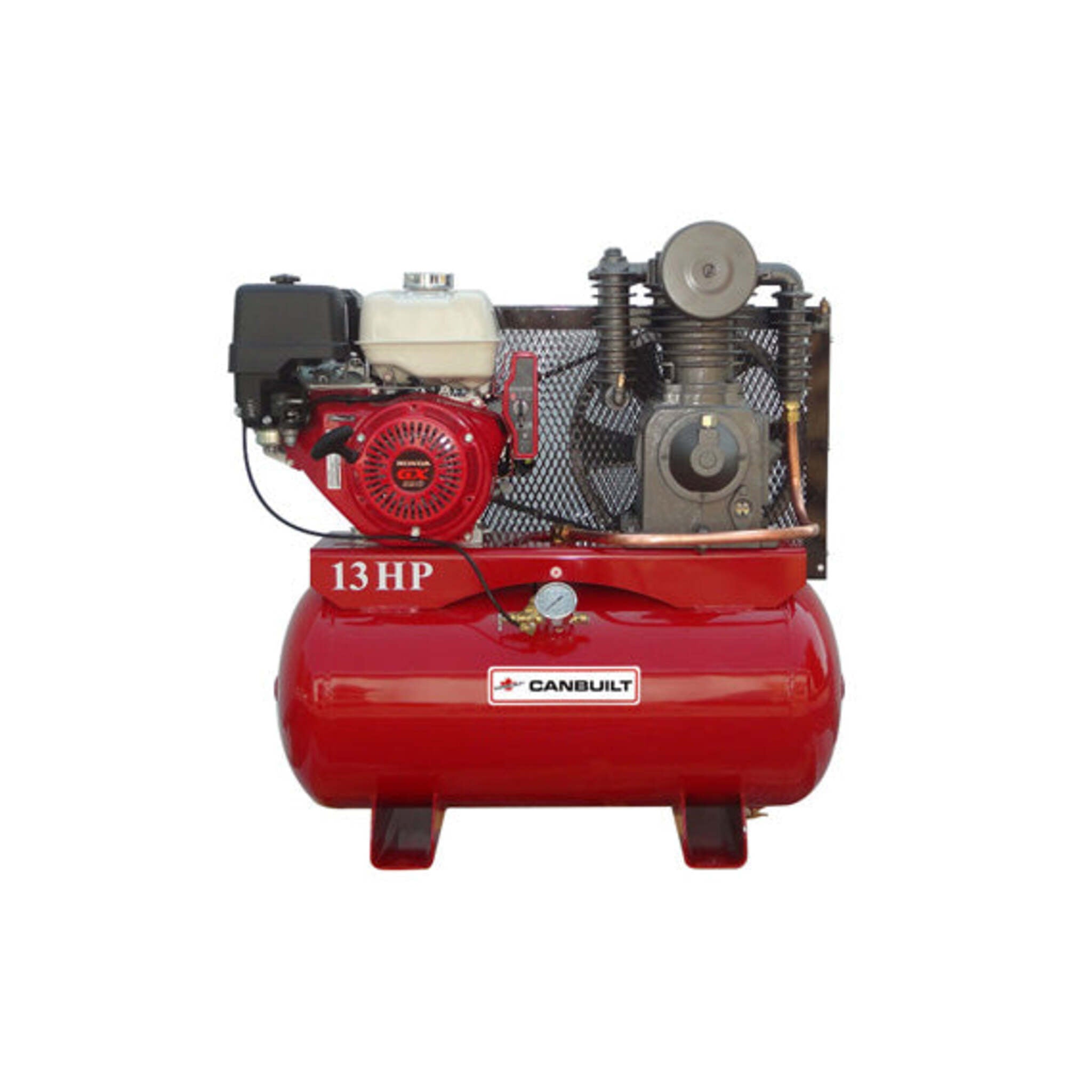 Canbuilt 13 HP Gas Powered Air Compressor: 24.5 CFM at 150 PSI, Honda Engine, 30 Gallon Tank, Low RPM, Electric Start, Ideal for Mobile Air Supply