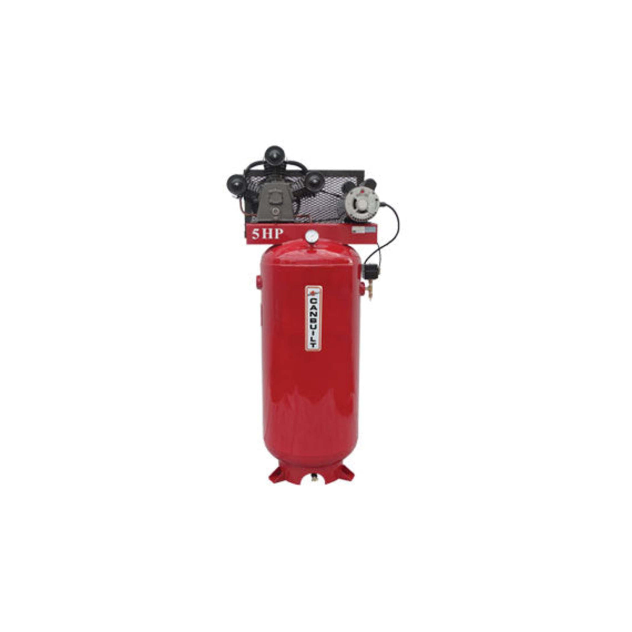 Canbuilt Air Compressor with 5 HP Single-Stage Motor: 60-Gallon Tank, 18.5 CFM at 100 PSI, Low RPM, 220V, 1-Phase Baldor Industrial Motor