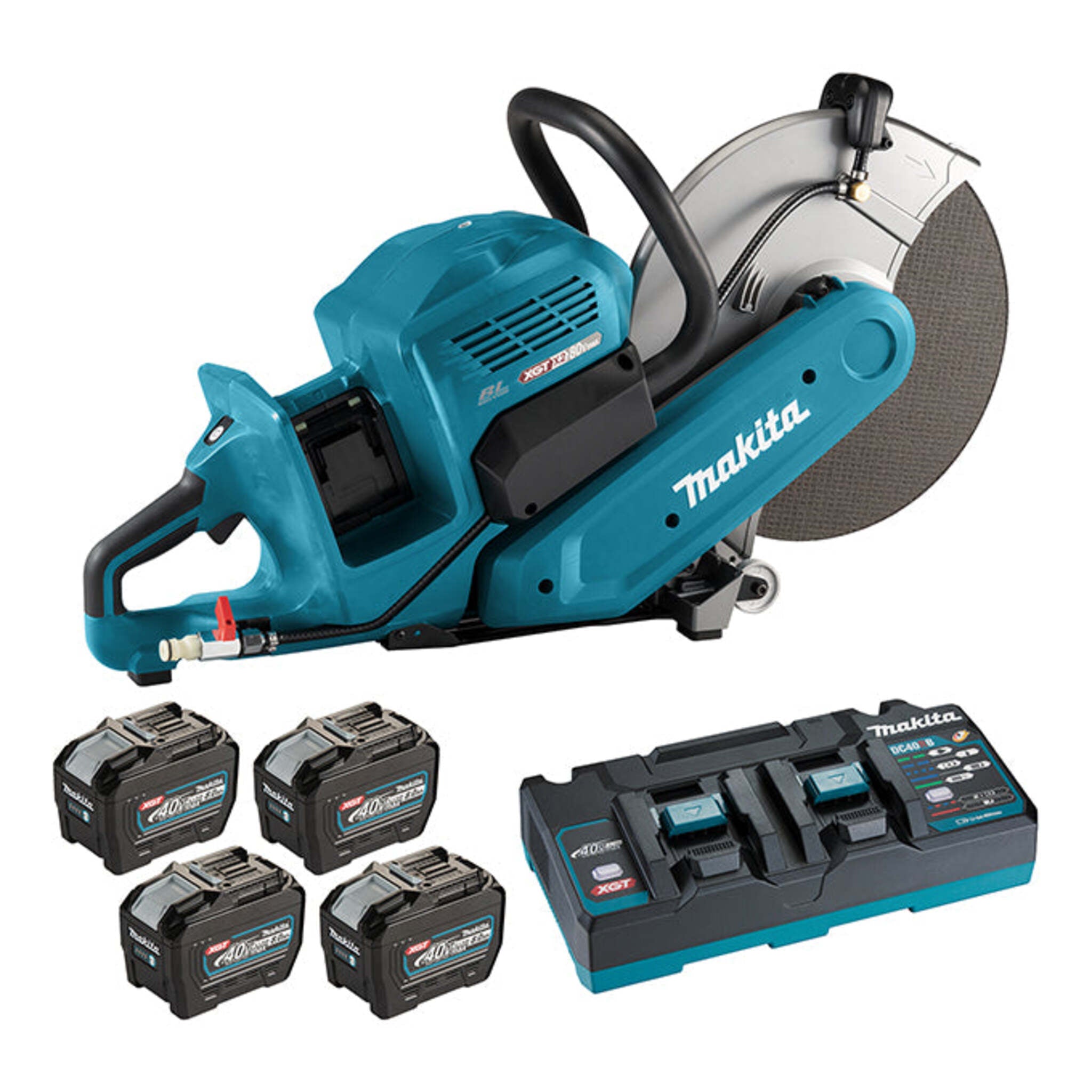 Makita CE001GL401 80V max XGT Brushless 14" Power Cutter Kit with 4 x 8.0Ah Batteries, Electric Brake, Wet/Dry Cutting, AFT Safety, and 5" Depth