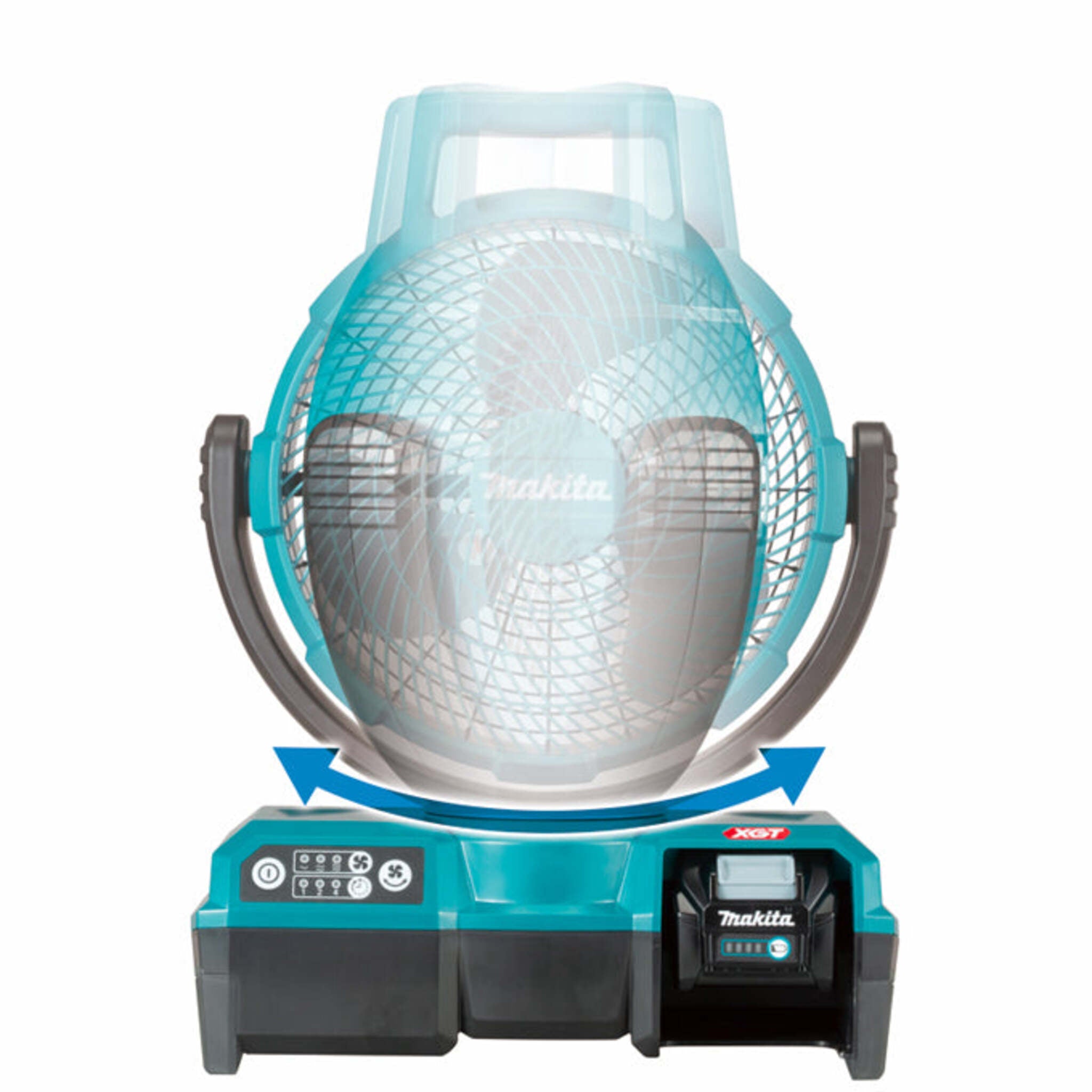 Makita 40V max XGT 9-1/4" Swing Fan CF001GZ - High Air Volume, Quiet Operation, Adjustable Head, Compact, Auto Shutoff, AC/DC Power, Portable & Durable