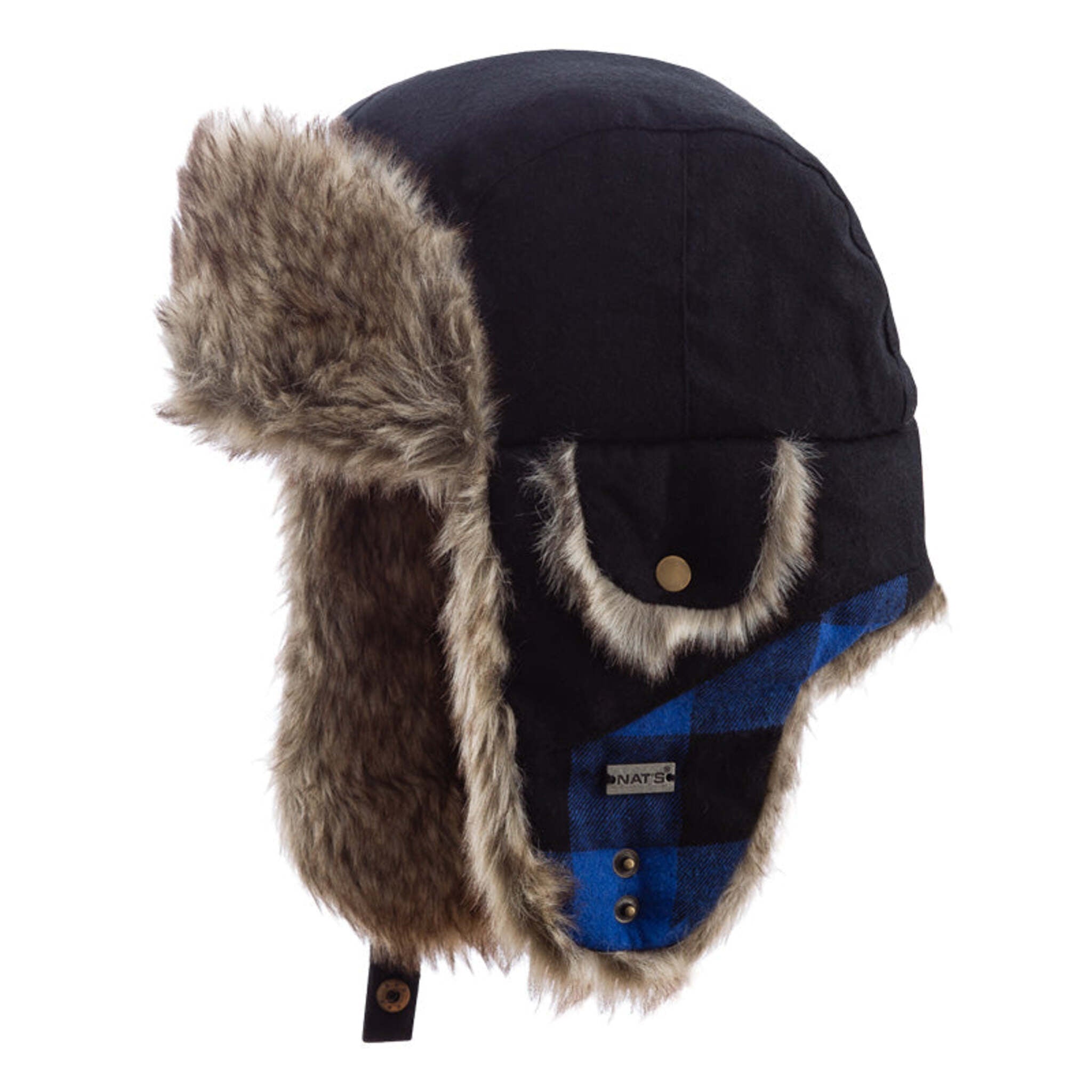 Nats Aviator Style Hat, Imitation Fur Lining, Snap Fastener, 100% Polyester Exterior, Warm + Stylish, Durable, Wind Resistant | Sizes S-2XL