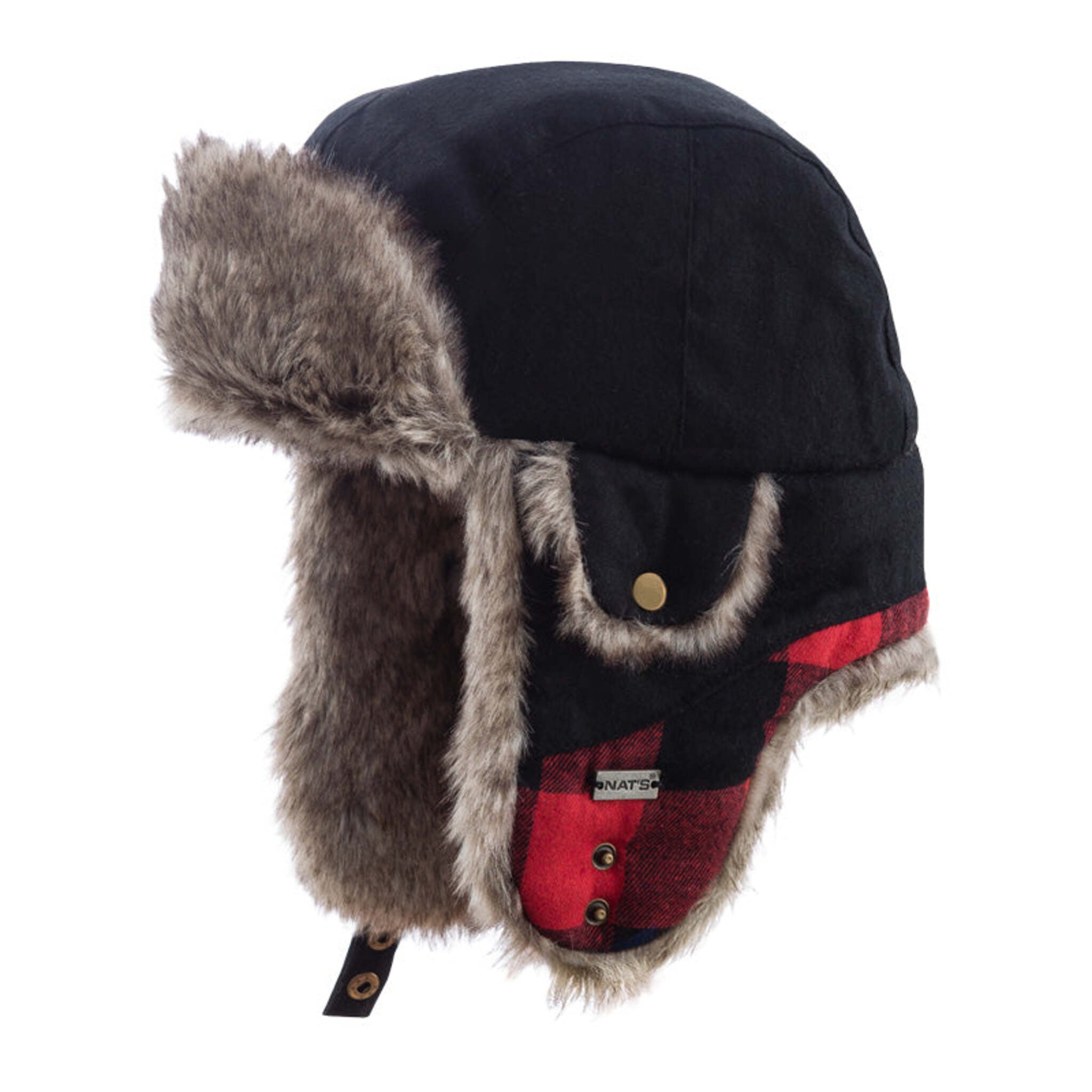 Nats Aviator Style Hat, Imitation Fur Lining, Snap Fastener, 100% Polyester Exterior, Warm + Stylish, Durable, Wind Resistant | Sizes S-2XL