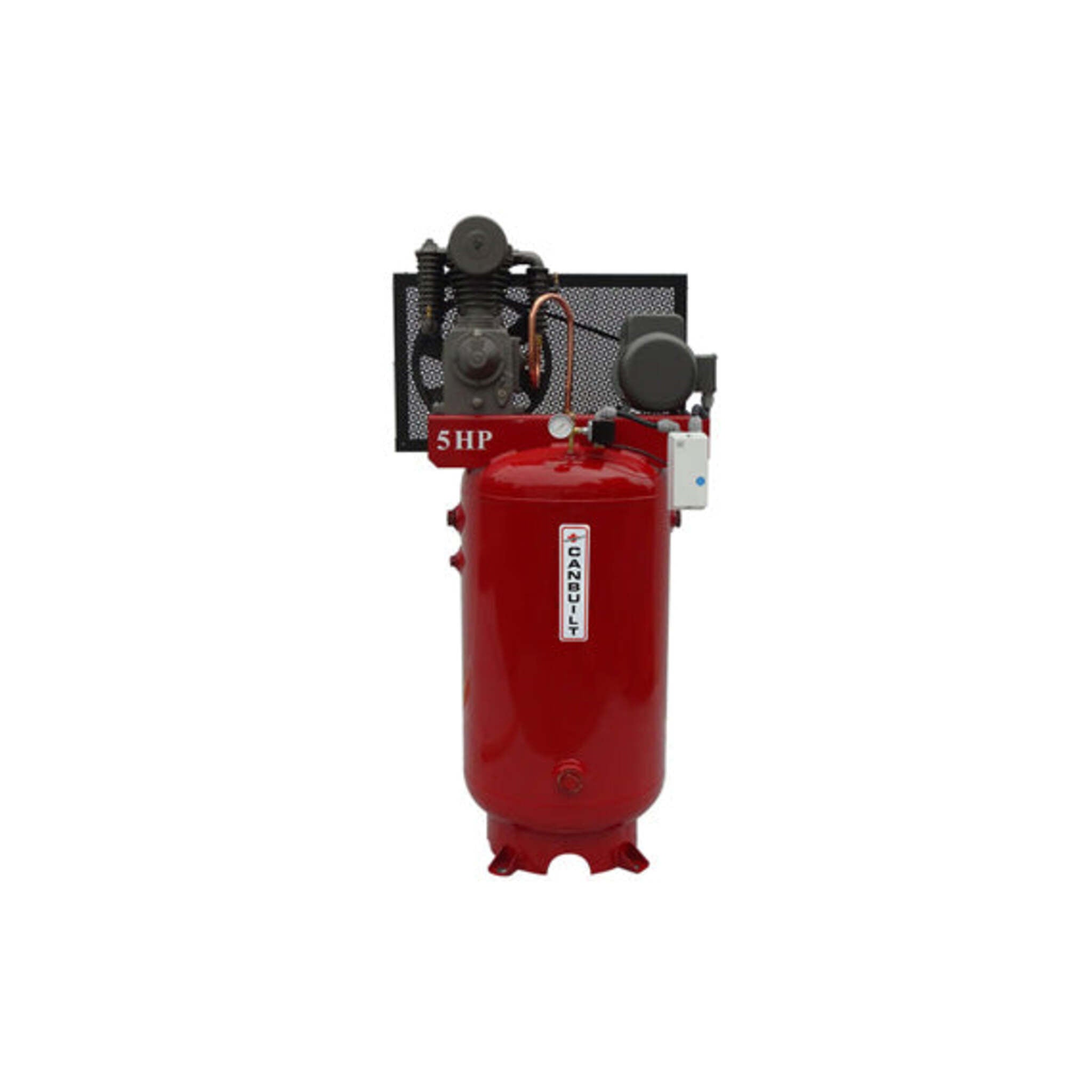 Canbuilt Air Compressor with 5 HP 2-Stage Motor - 80 Gallon Vertical Tank, 17.4 CFM at 150 PSI, Low RPM, Durable BALDOR Motor  - 230V - 1 Phase