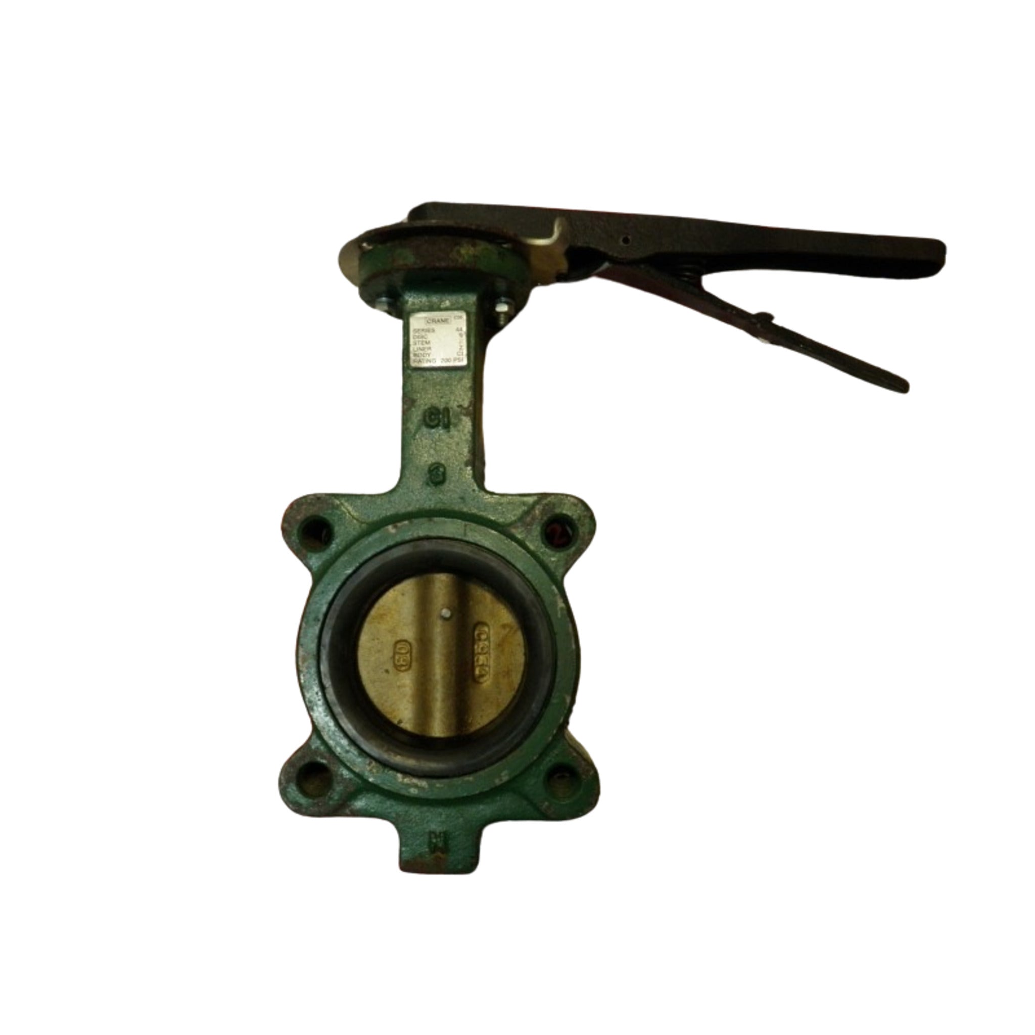 Crane 44 Series Resilient Seated Lug Style Cast Iron Butterfly Valves | Phenolic-Backed Seat, PTFE Bushing, Locking Handle, HVAC, Chemical, Food Applications