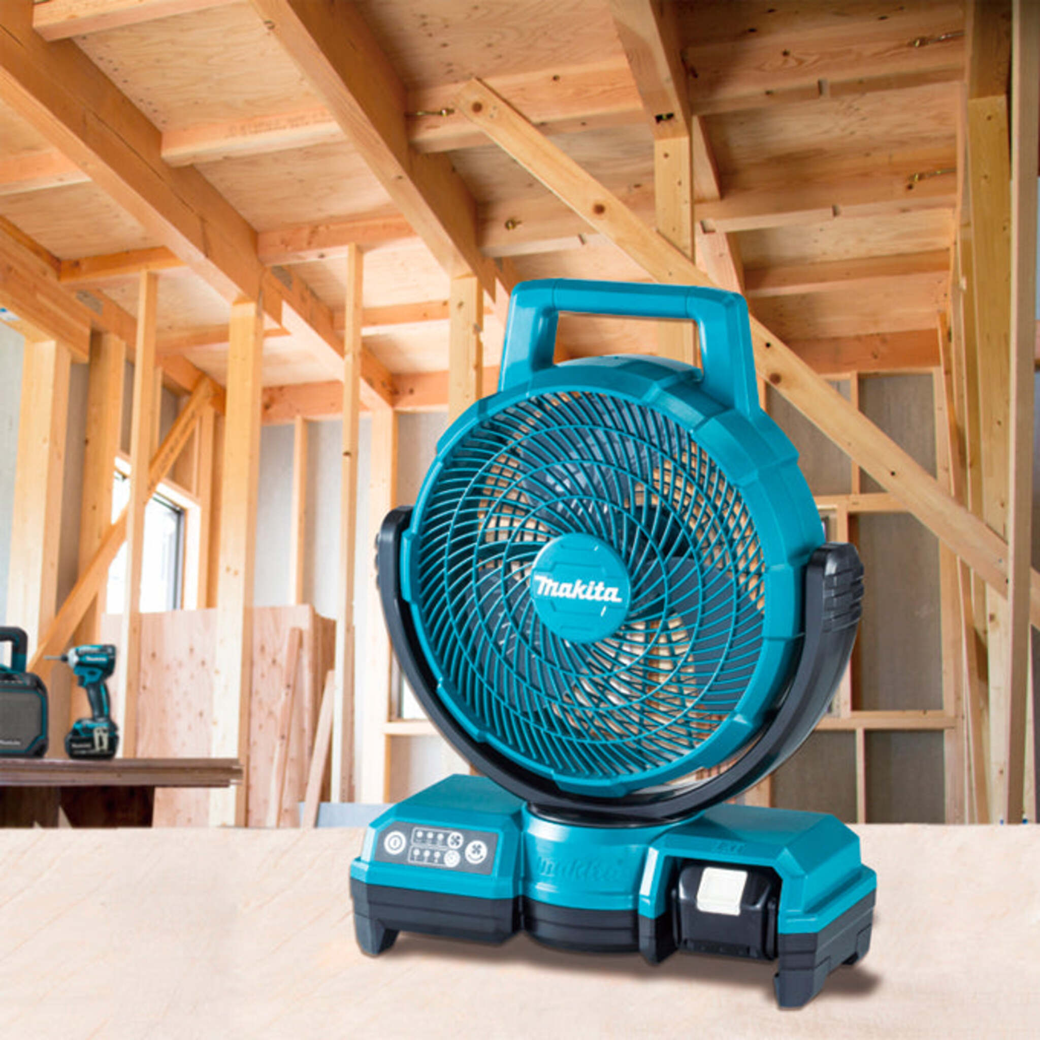 Makita 18V LXT 9-1/4" Swing Fan - Compact, Quiet Cooling with Oscillation, 3 Speed Settings, Adjustable Position, Dual Power, AC Adapter Included