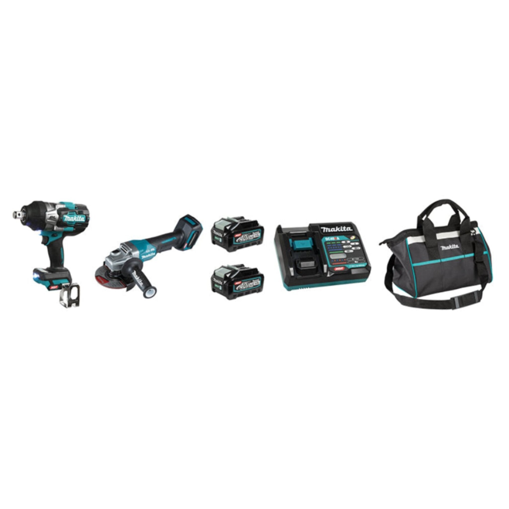 Makita DK0139G203 40Vmax XGT Brushless 2 Tool Combo Kit – 3/4” Impact Wrench, 5” Angle Grinder, 2x 4.0Ah Batteries, Rapid Charger, Durable Tool Bag