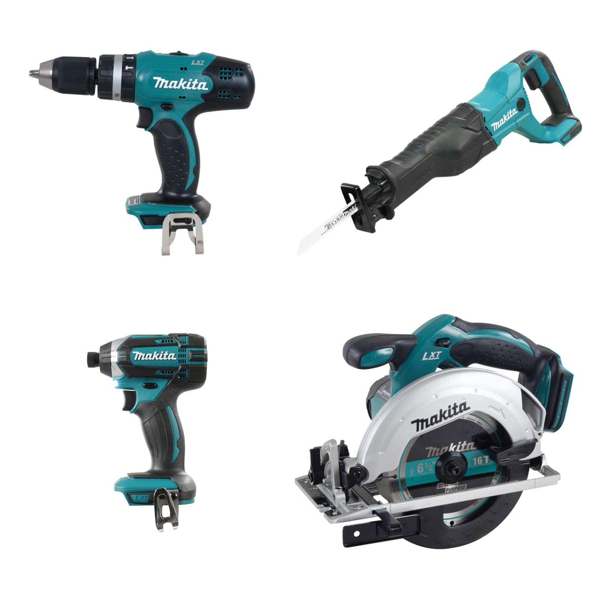 Makita DLX4057X1 18V LXT 4 Tool Combo Kit – Hammer Drill/Driver, Impact Driver, Circular Saw, Reciprocating Saw, 2x 3.0Ah Batteries, Charger, Tool Bag