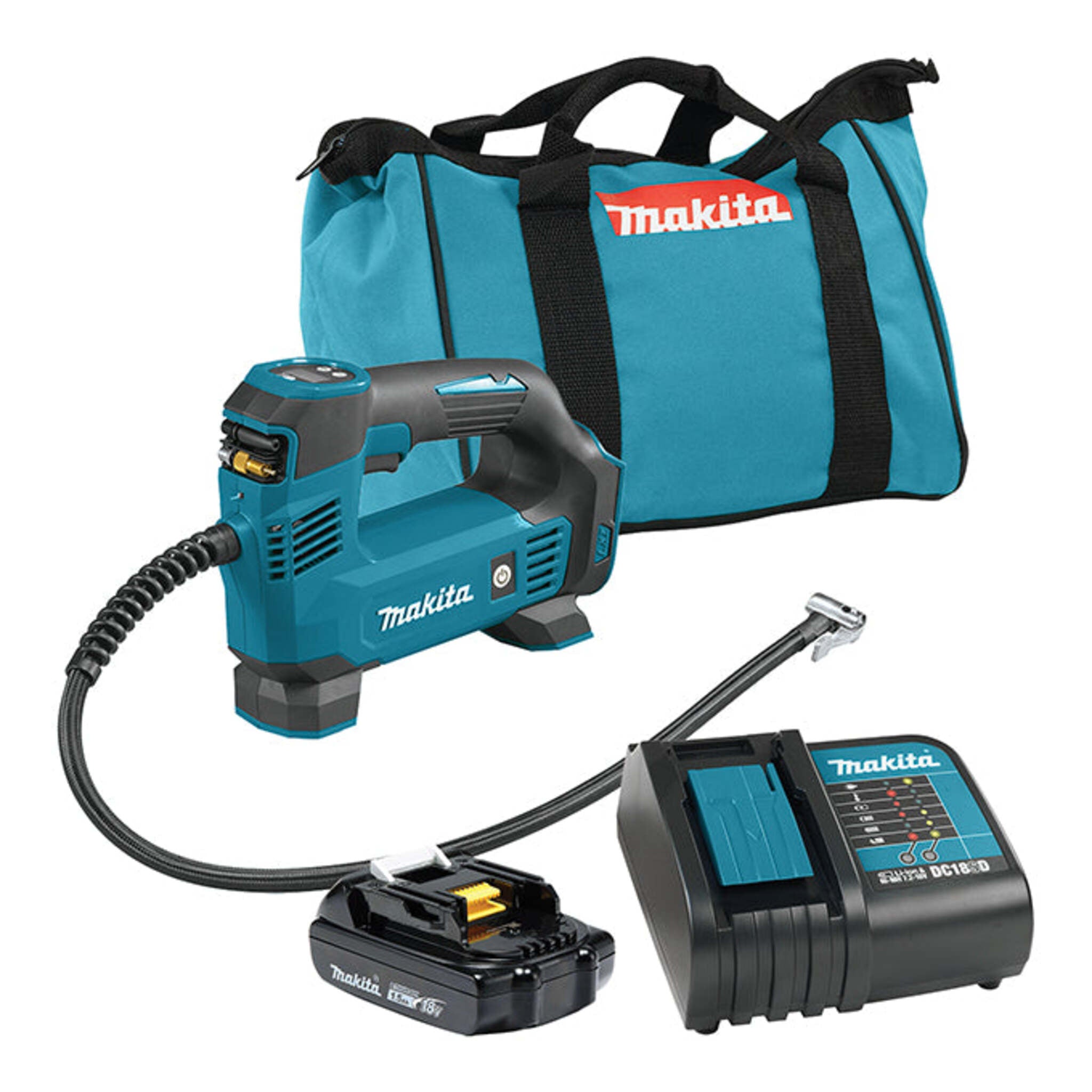 Makita 18V LXT Inflator Compact Kit DMP180SYX2 - 120 PSI, Digital Gauge, Auto-Stop, Portable, LED Light, Memory Function, Battery & Charger Included