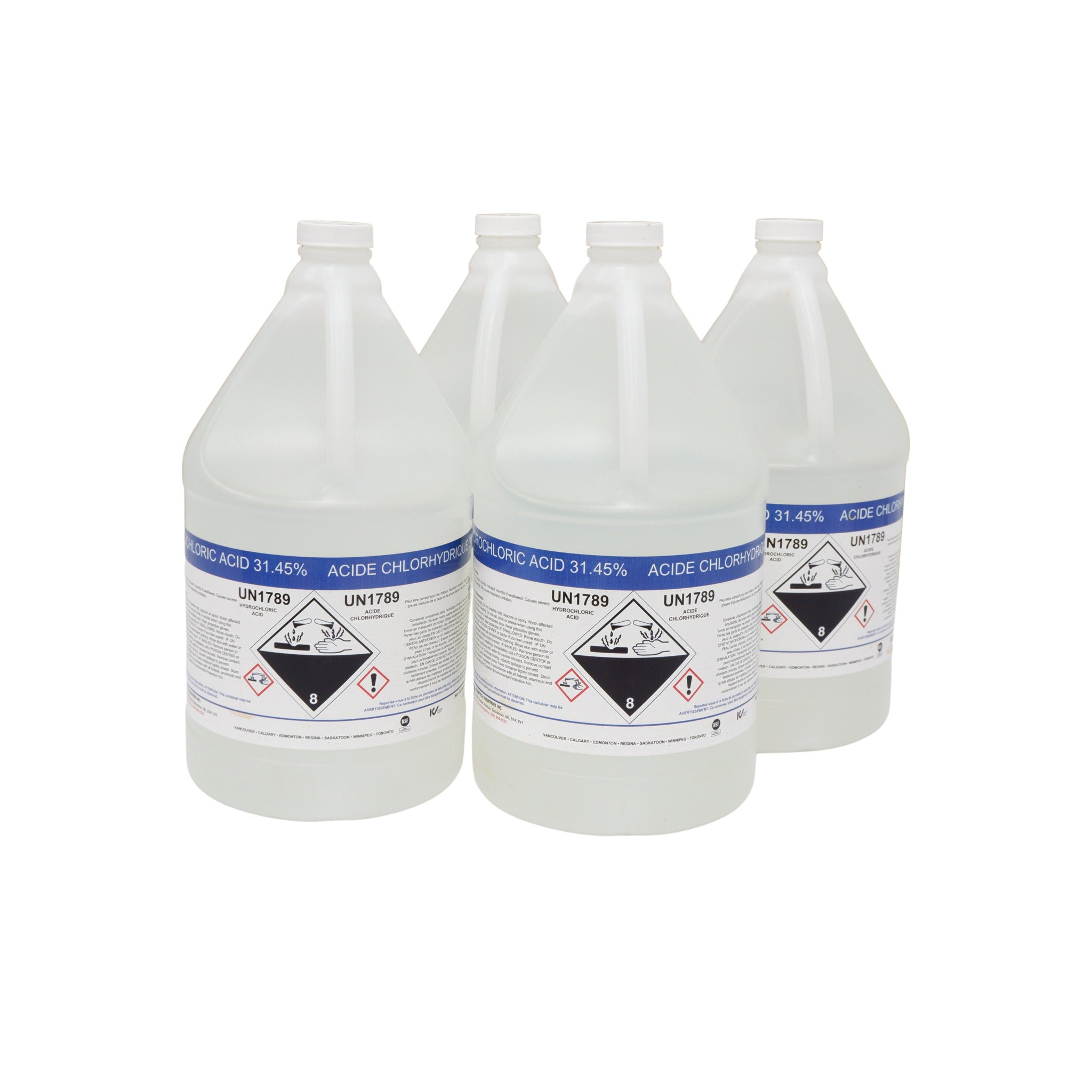 Hydrochloric Acid (Muriatic Acid) - 31.45% - NSF Certified - Case of 4X4L Jugs