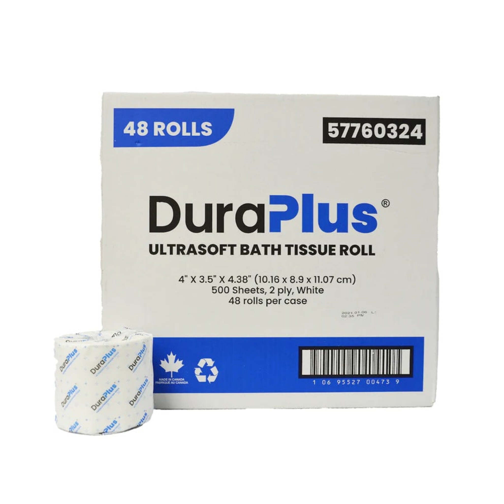 DuraPlus® Ultra-Soft 2-Ply Bathroom Tissue Rolls - 500 Sheets/Roll - Case of 48 Rolls