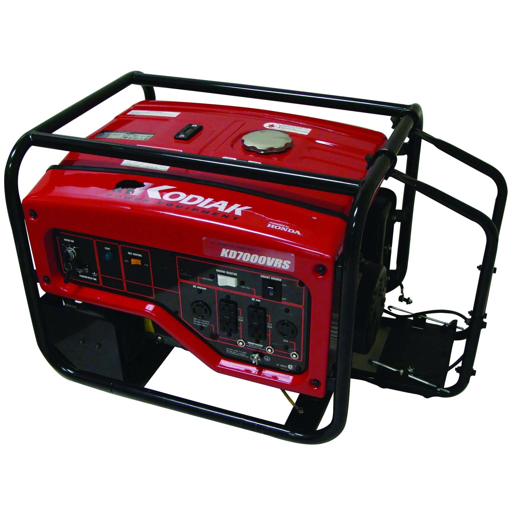 Kodiak KD7000VRS Electric Start Portable Generator - 6000W Dual Voltage, 13HP Honda GX390, AVR, CSA, GFCI, Silent Muffler, Wheel Kit Included