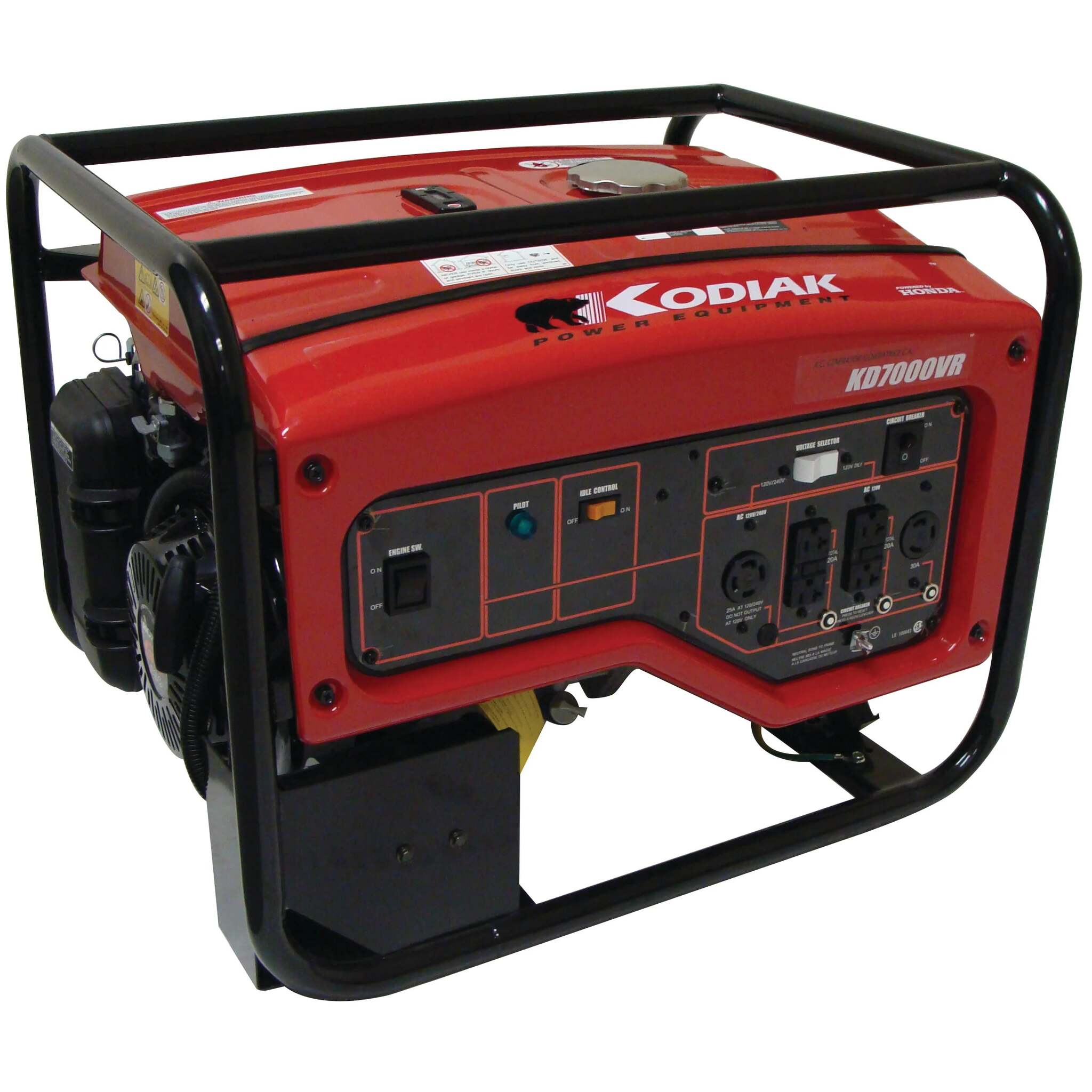 Kodiak KD7000VR Portable Generator - 6000W Dual Voltage, 13 HP Honda GX390 Engine, AVR, GFCI, Automatic Idle Control, CSA Approved, Includes Wheel Kit