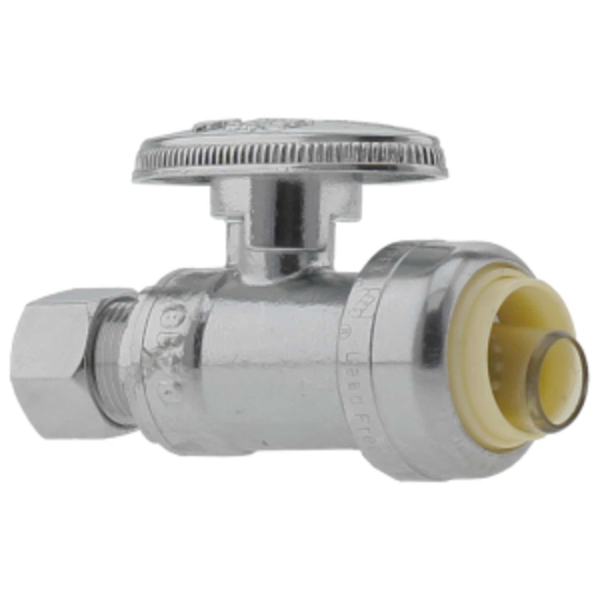Push-Fit to Compression Straight Shut-Off Valve 1/2" CTS X 3/8" – Chrome-Plated, Tool-Free Install, Lead-Free, Ideal for Potable Water & Hydronic Systems