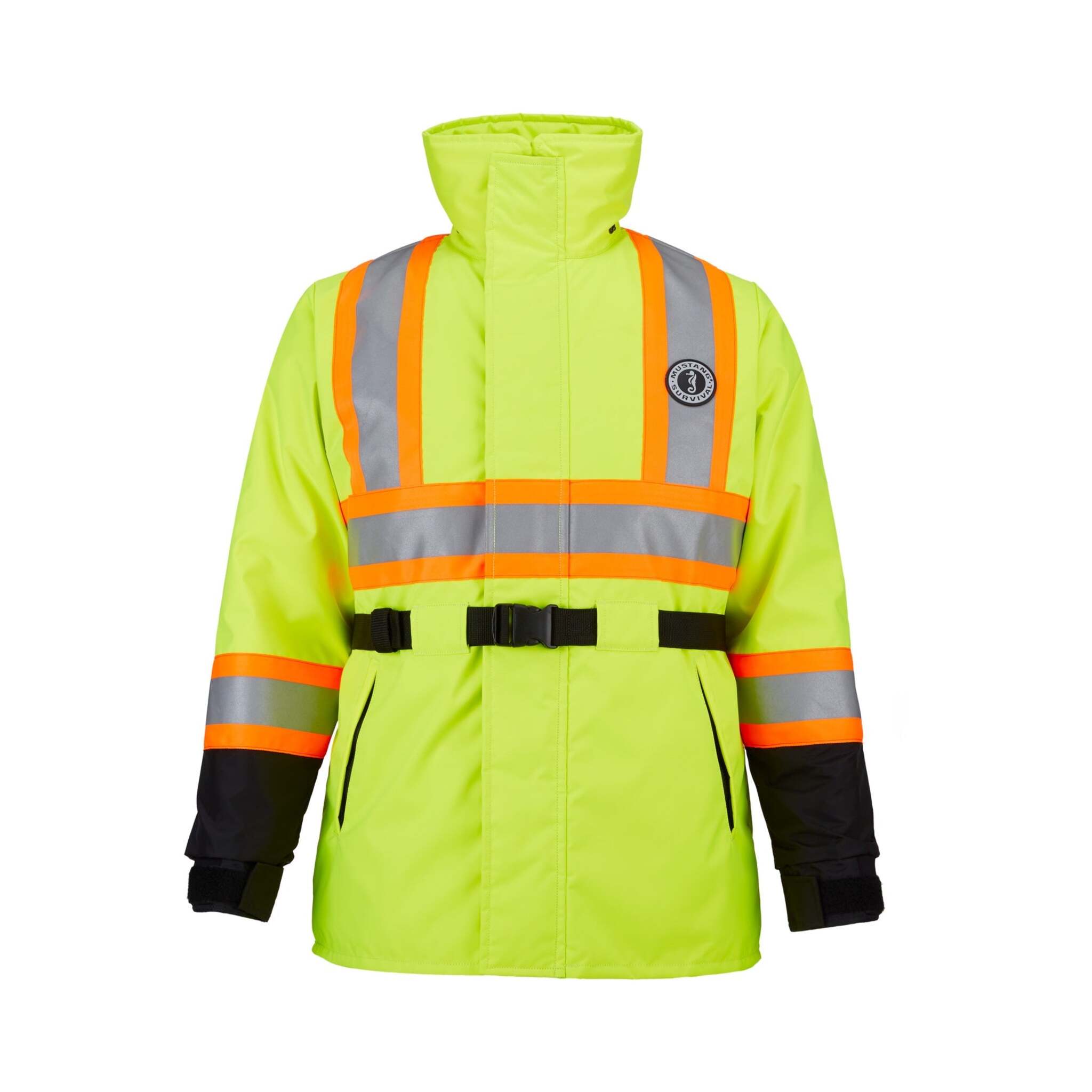 Mustang Survival Hi-Vis Classic Flotation Coat - ANSI/ISEA 107-2010, Neoprene Wrists, Reflective Tape, Storm Flap, Secure Pockets | Sizes: S-3XL