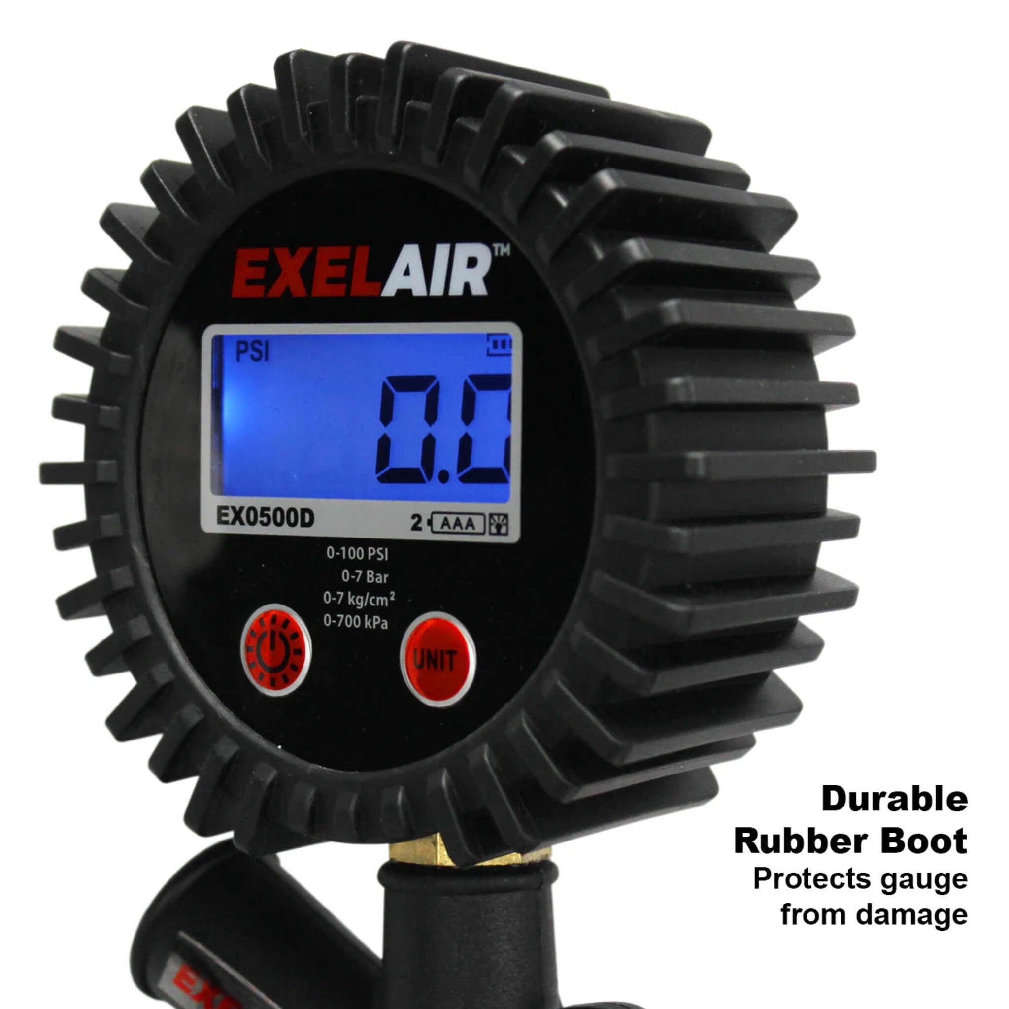 Milton EXELAIR® Digital Pistol Grip Tire Inflator/Deflator Gauge w/ 16" Air Hose - Easy-Clip Chuck, Accurate Readings, ANSI/ASME B40.1 Certified LCD