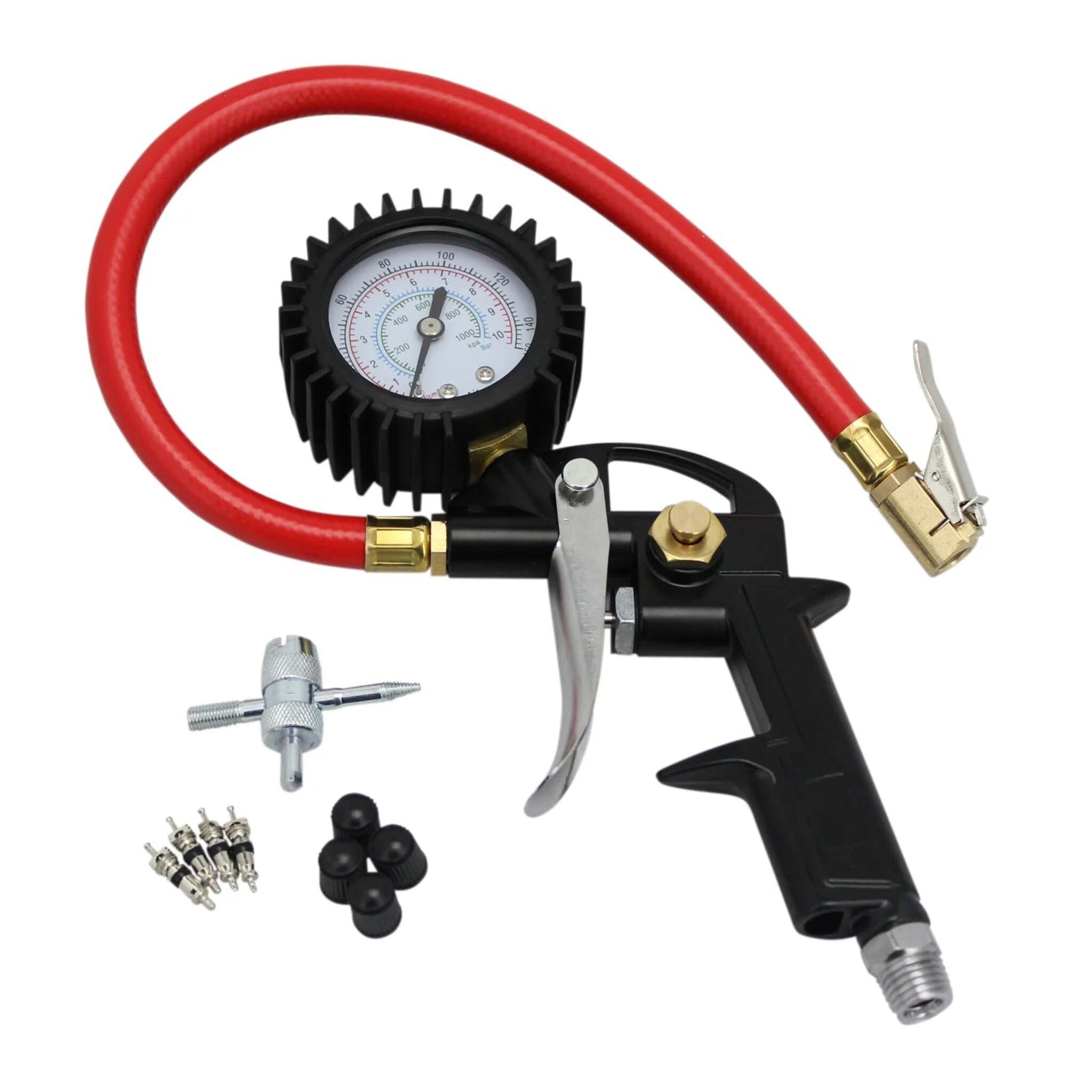 Milton EXELAIR® EX0510PKIT Analog Pistol Grip Tire Inflator/Deflator Gauge Kit - 150 PSI, 13" Hose, Easy-Clip Chuck, Valve Accessories, ANSI Certified