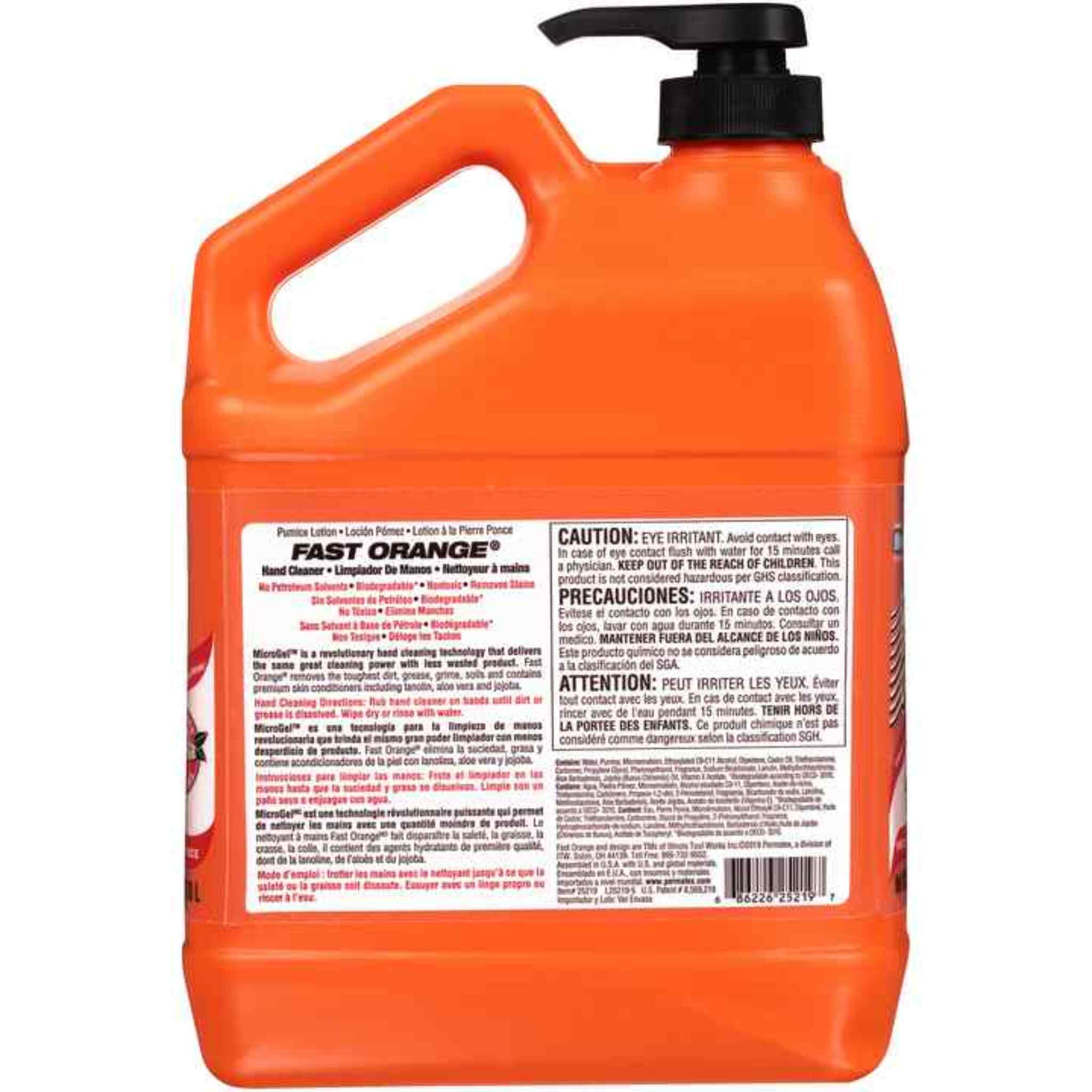 Fast Orange Fine Pumice Hand Cleaner - 1 Gallon Pump | Citrus-Powered, Waterless Formula for Tough Grime Removal with Skin-Soothing Aloe and Lanolin