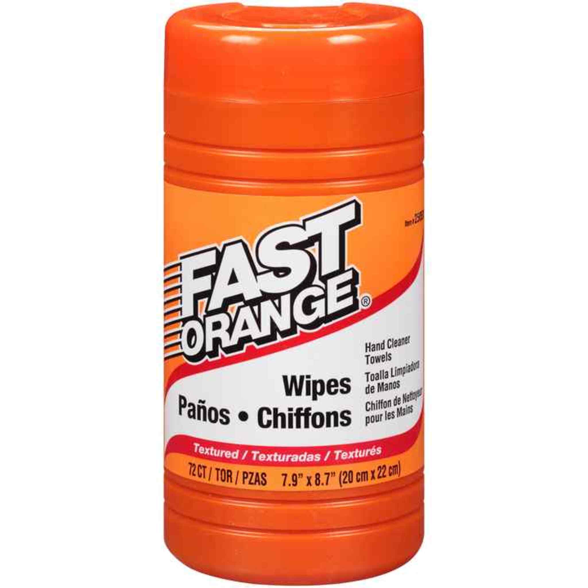 Fast Orange Hand Wipes - 72 Count Tub – Dual-Sided Heavy-Duty Cleaning for Grease, Grime, Tar, Ink, Paints & Adhesives | Textured & Smooth Surfaces