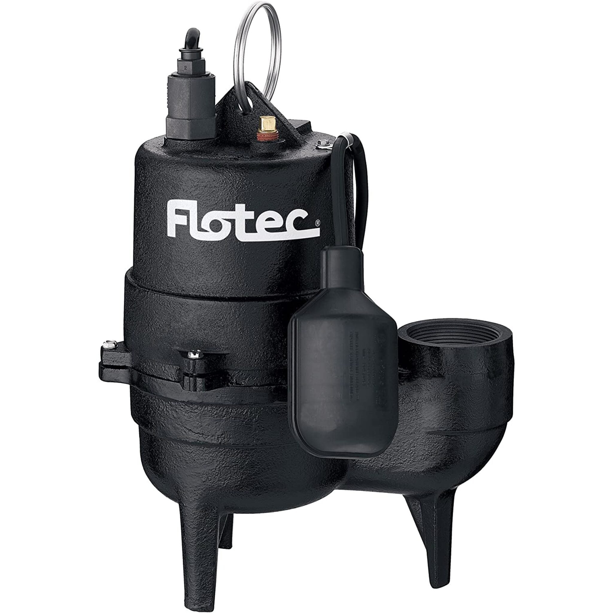 Flotec FPSE3601A Cast Iron Sewage Ejector Pump with Tethered Float Switch | 1/2 HP | 120V | 9000 GPH Capacity | Clog-Free 2" Solids Handling