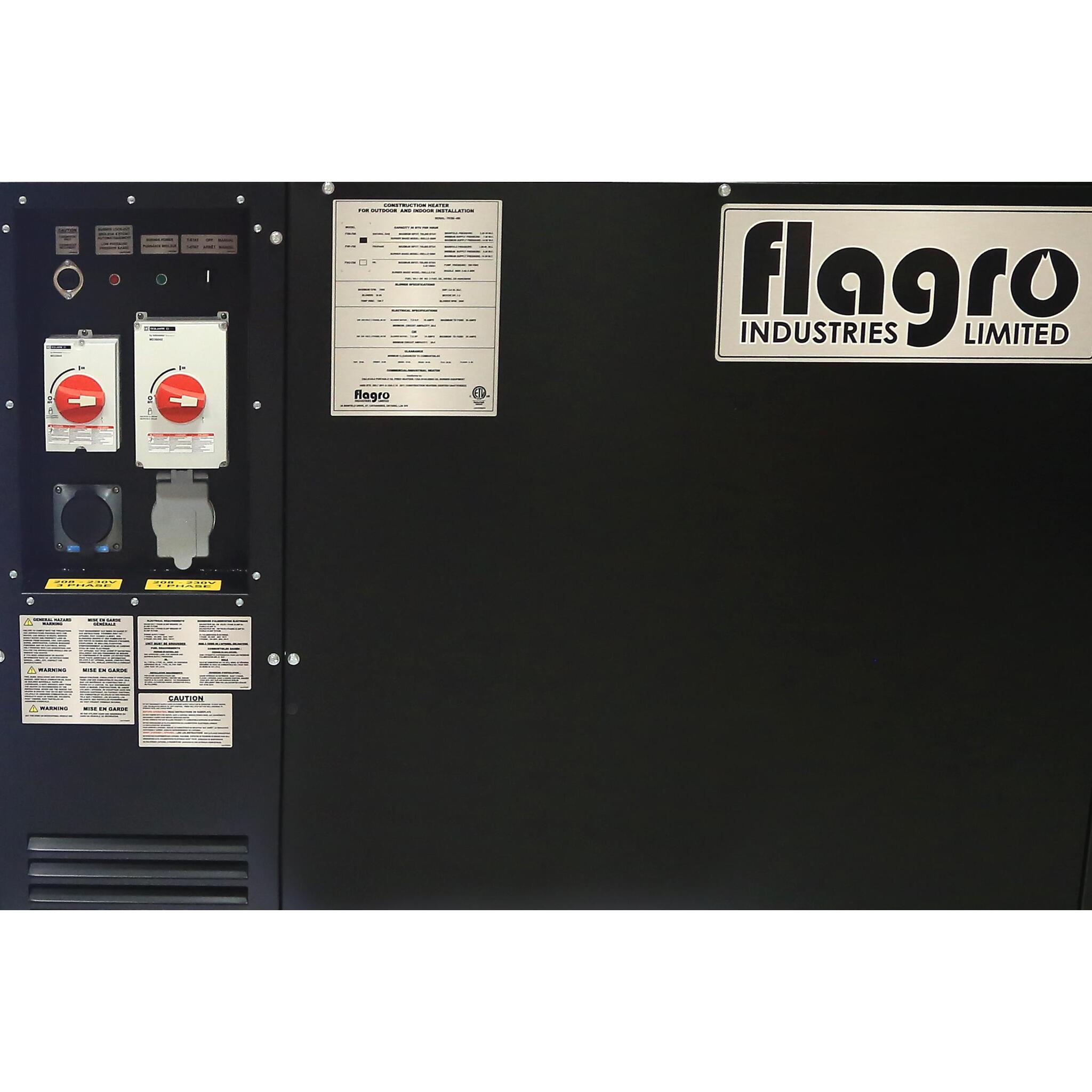 Flagro FVNP-750 Propane/Natural Gas Indirect Fired Heater | 750,000 BTU, Dual Fuel, 230V Options, Riello Burner Tech, 200ft Ducting Capability