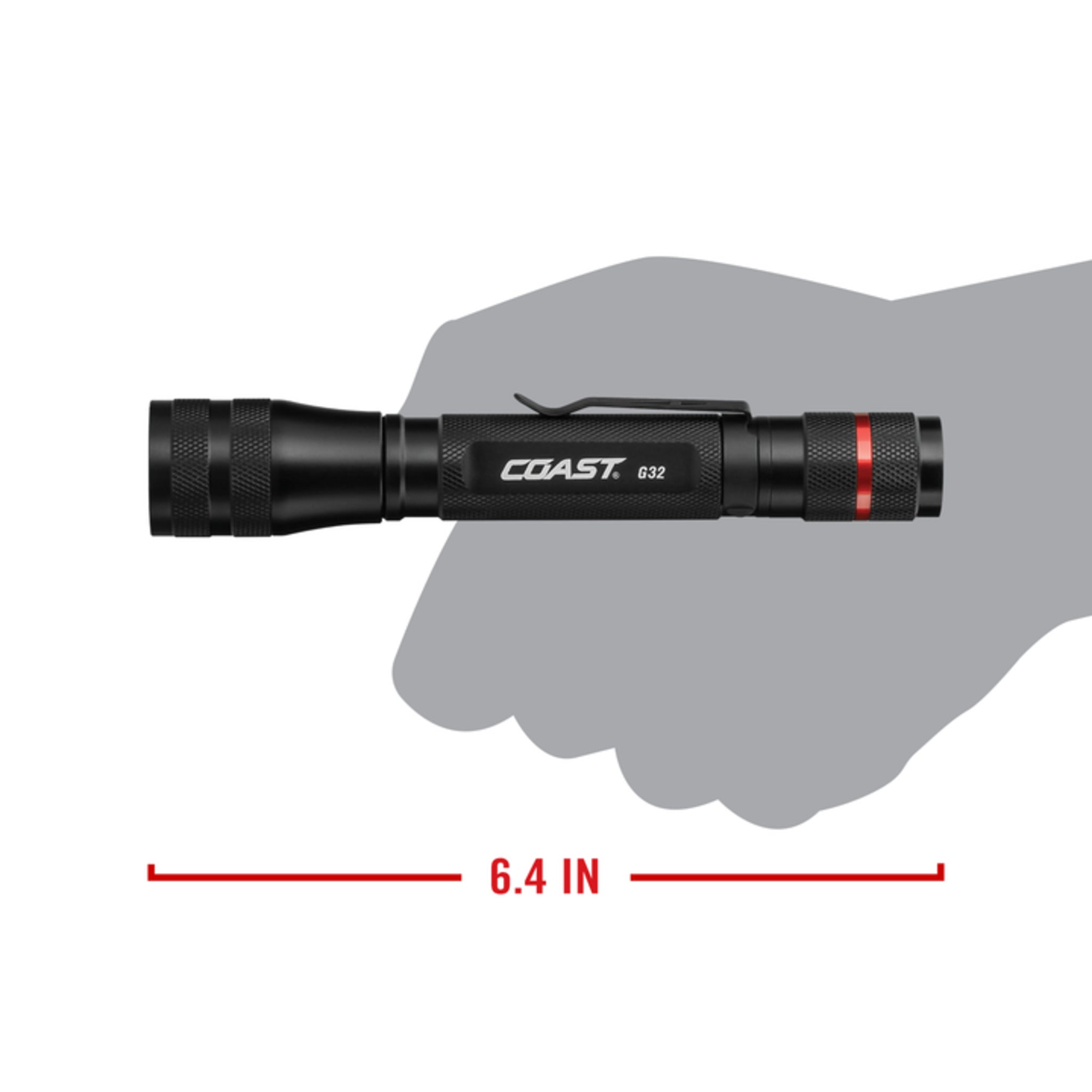 Coast® G32 Pure Beam Focusing Flashlight - 355 Lumens, 132M Beam, IP54 Weatherproof, Twist Focus, 19-Hour Runtime, Durable Aluminum Body