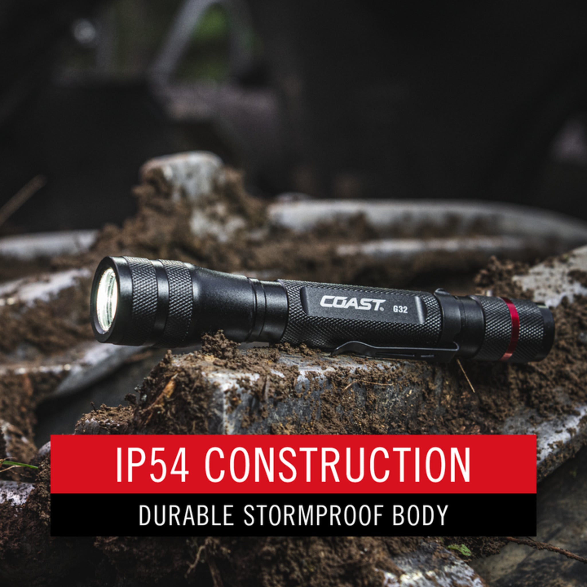 Coast® G32 Pure Beam Focusing Flashlight - 355 Lumens, 132M Beam, IP54 Weatherproof, Twist Focus, 19-Hour Runtime, Durable Aluminum Body