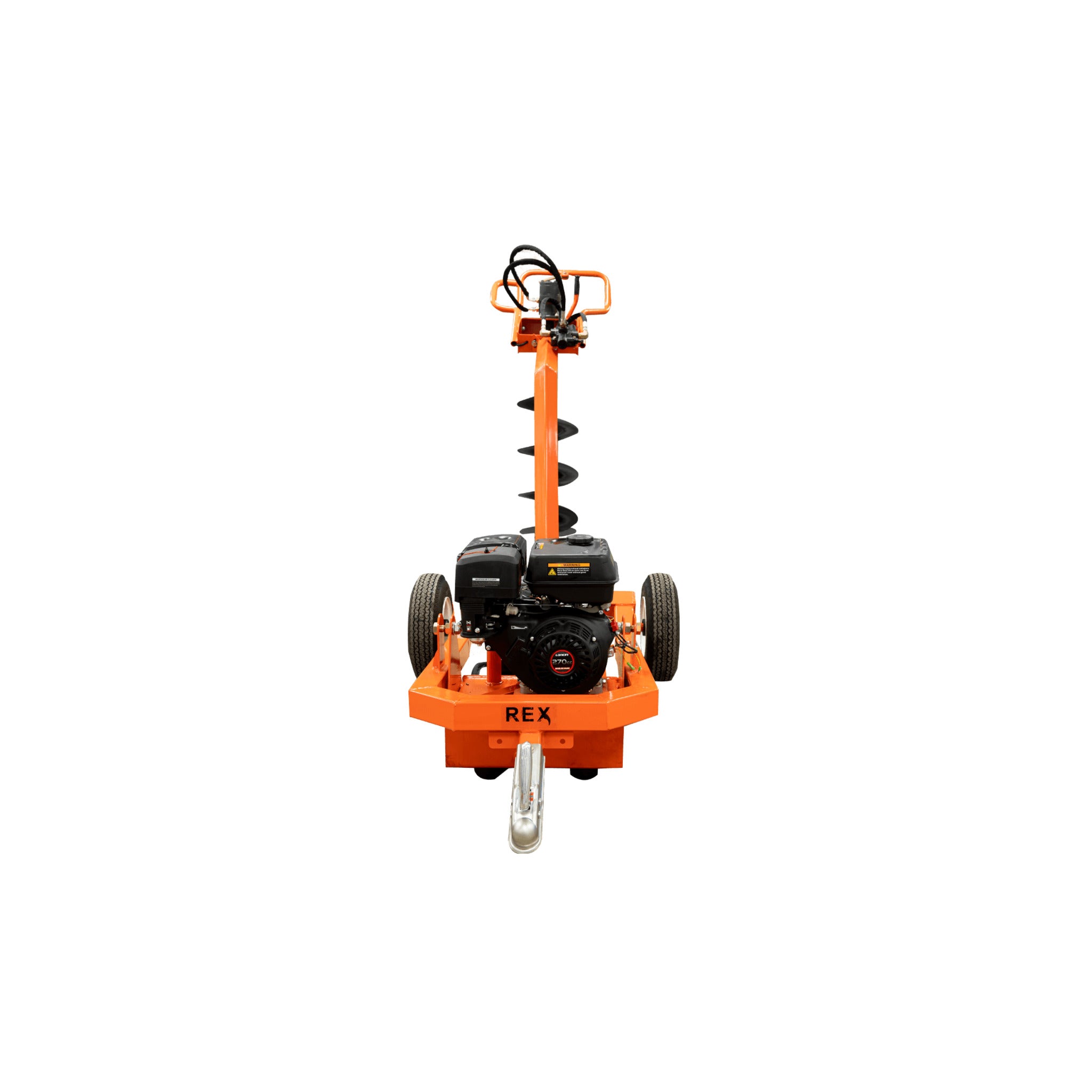 REX 9 HP Hydraulic Post Hole Digger with Variable Tilt, 5 Auger Bits (5"-12"), 3600 in-lbs Torque, 84" Max Depth, 9HP Loncin Engine, EPA Certified