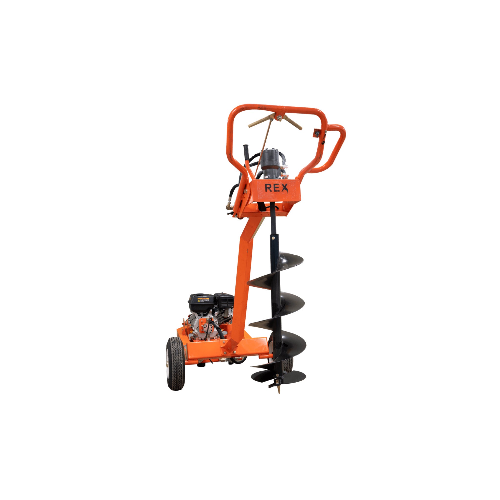 REX 9 HP Hydraulic Post Hole Digger with Variable Tilt, 5 Auger Bits (5"-12"), 3600 in-lbs Torque, 84" Max Depth, 9HP Loncin Engine, EPA Certified