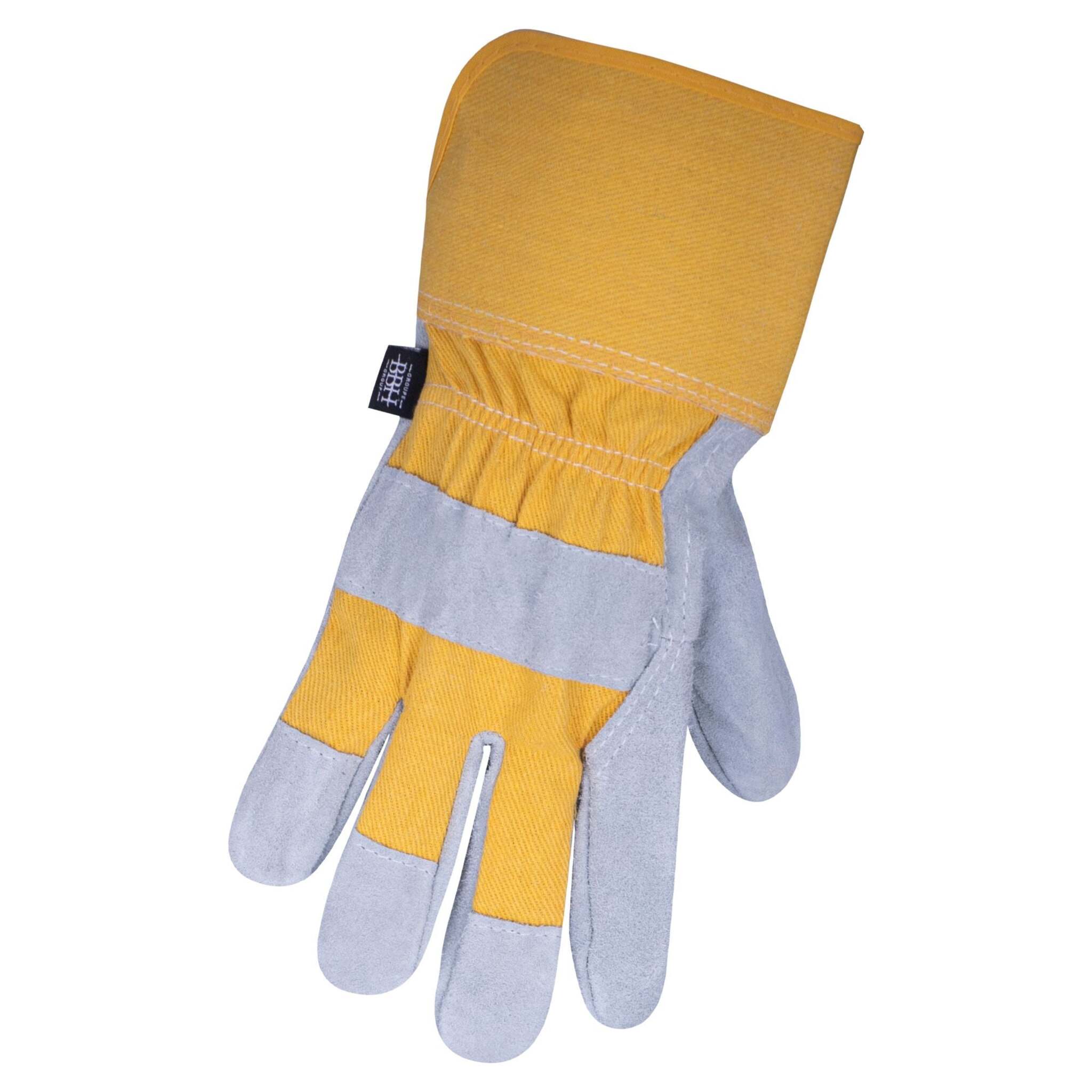 Horizon Canvas Back Cowsplit Palm Work Gloves - Rubber Cuff, Durable Leather, Abrasion Resistant, Lined Palm, Elastic, Ideal for Construction+Outdoors